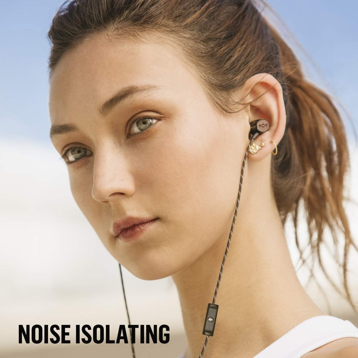 Marley Uplift 2.0 - Noise Isolating In-Ear Headphones/Earphones, 9Mm Drivers, Hands-Free Calling In-Line Mic, 1 Button Control, Includes Earbuds in 3 Sizes for Perfect Fit &ndash; Signature Black image number 2