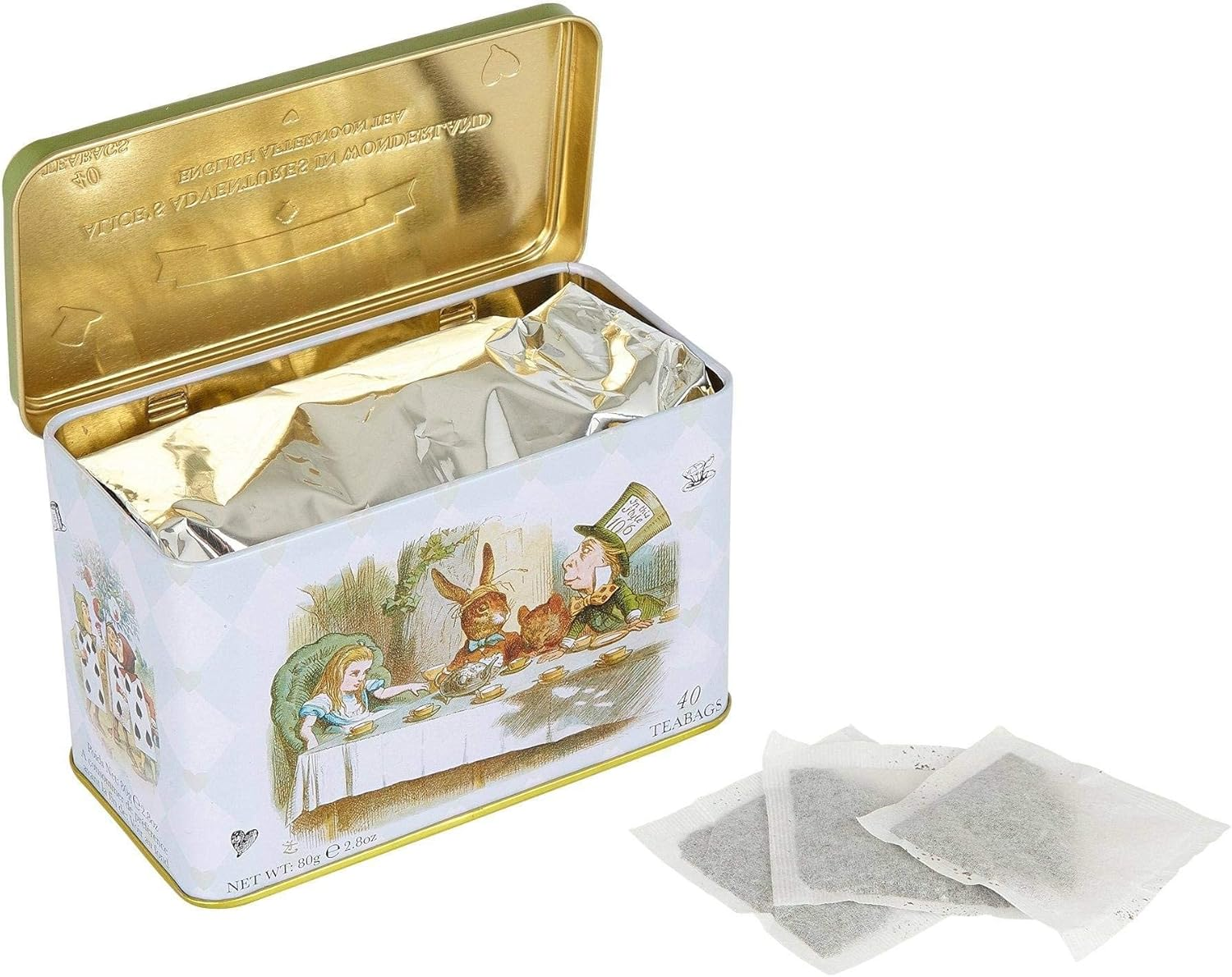 New English Teas Alice in Wonderland Tea Tin with 40 English Afternoon Teabags, Mad Hatter Tea Party image number 2