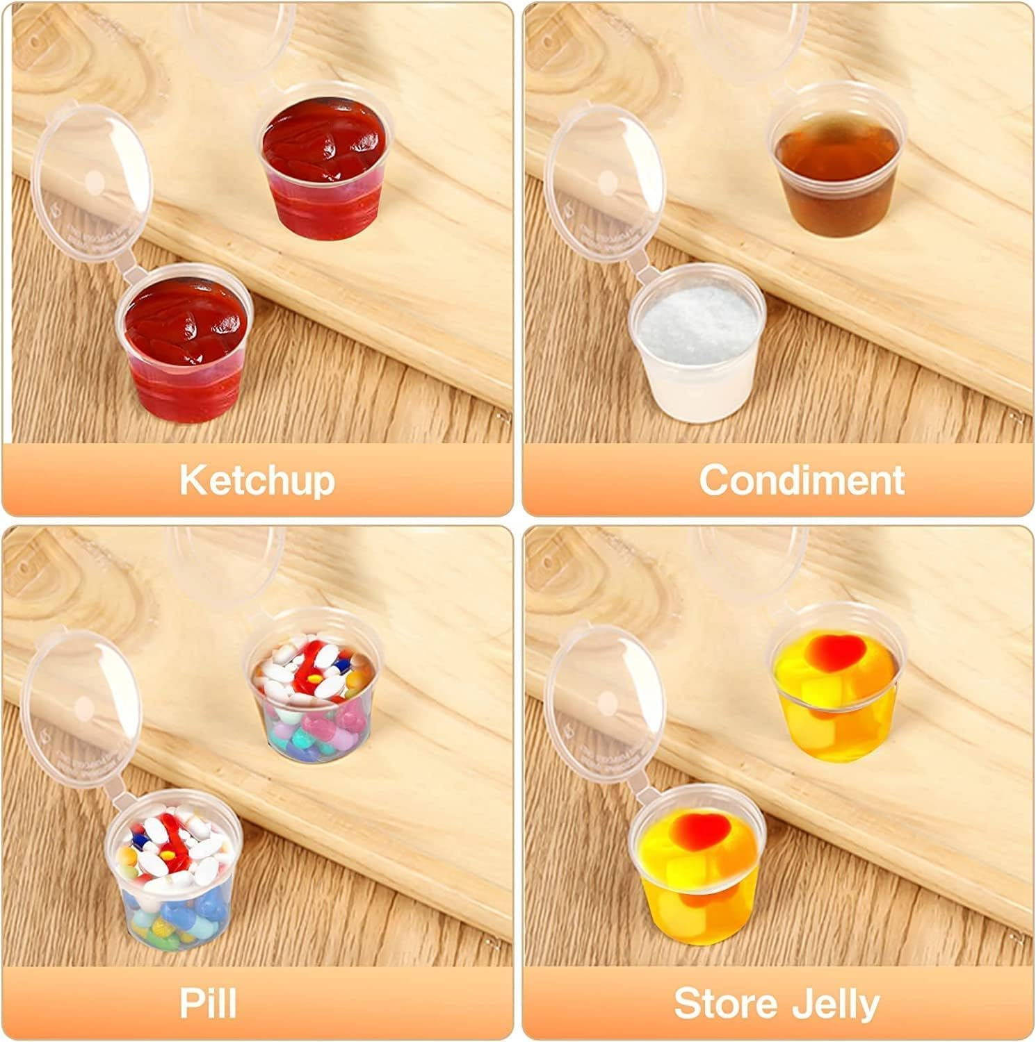 [200 PACK - 1 Oz] round Food Container Pots with Lids, Sauce Pots Reusable Jelly Shot Cups Clear Small Deli Pot Restaurants Takeaways Containers for Small Dips Chutney Ketchup Salads-25Ml image number 5