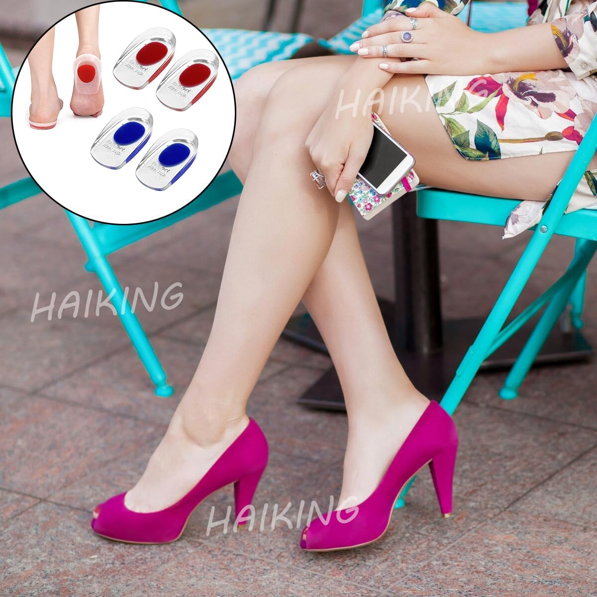 Silicone Gel Heel Cups, 2 Pairs Blue and Red Orthotic Shoe Inserts Foot Care Accessories for Men, Women Sore Heel Pain Relief (2 Sizes) image number 5
