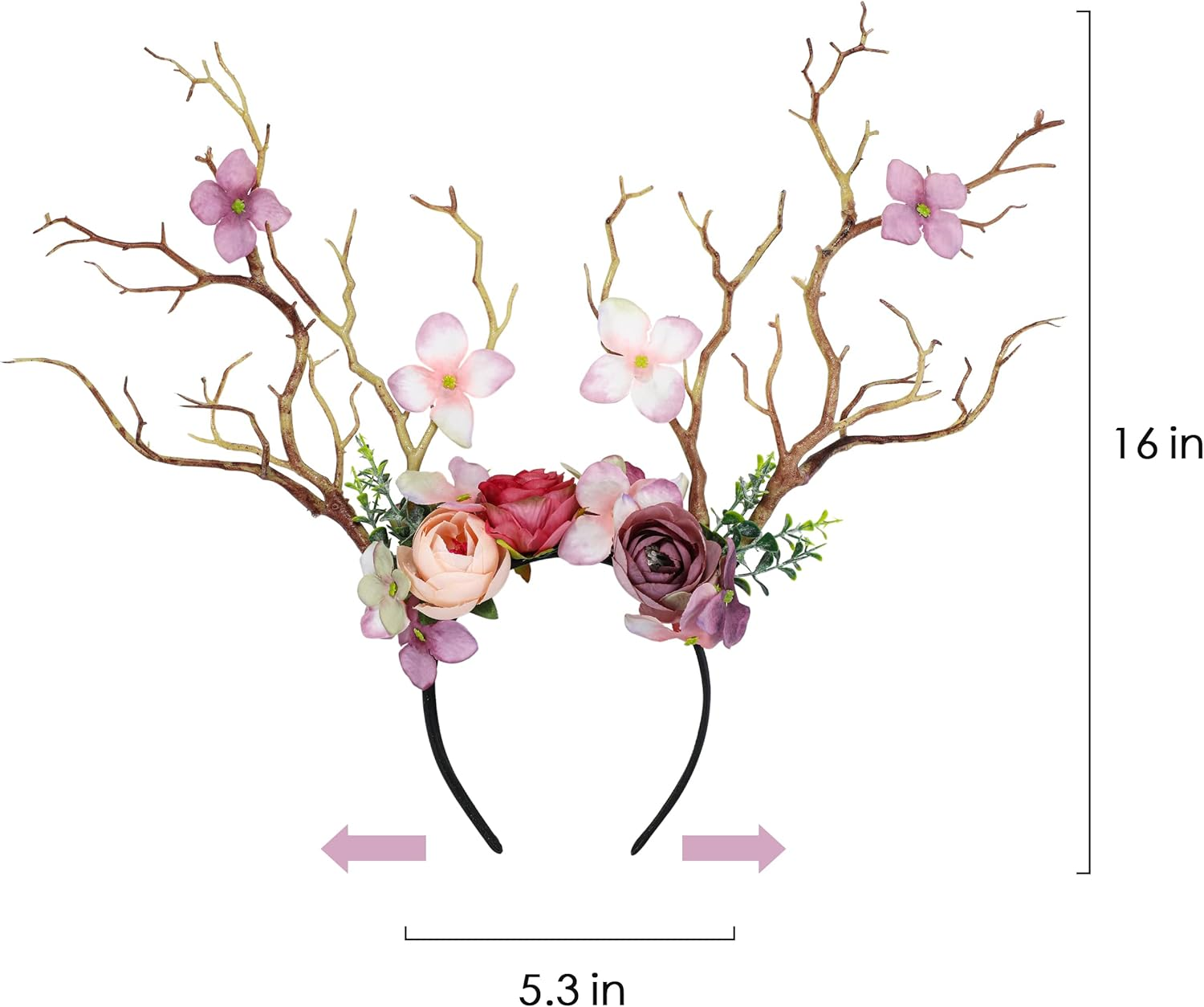 FRESHME Fairy Antlers Flower Crown - Handmade Elf Deer Reindeer Headbands Headpiece for Women Renaissance Cosplay Accessories - Green image number 6