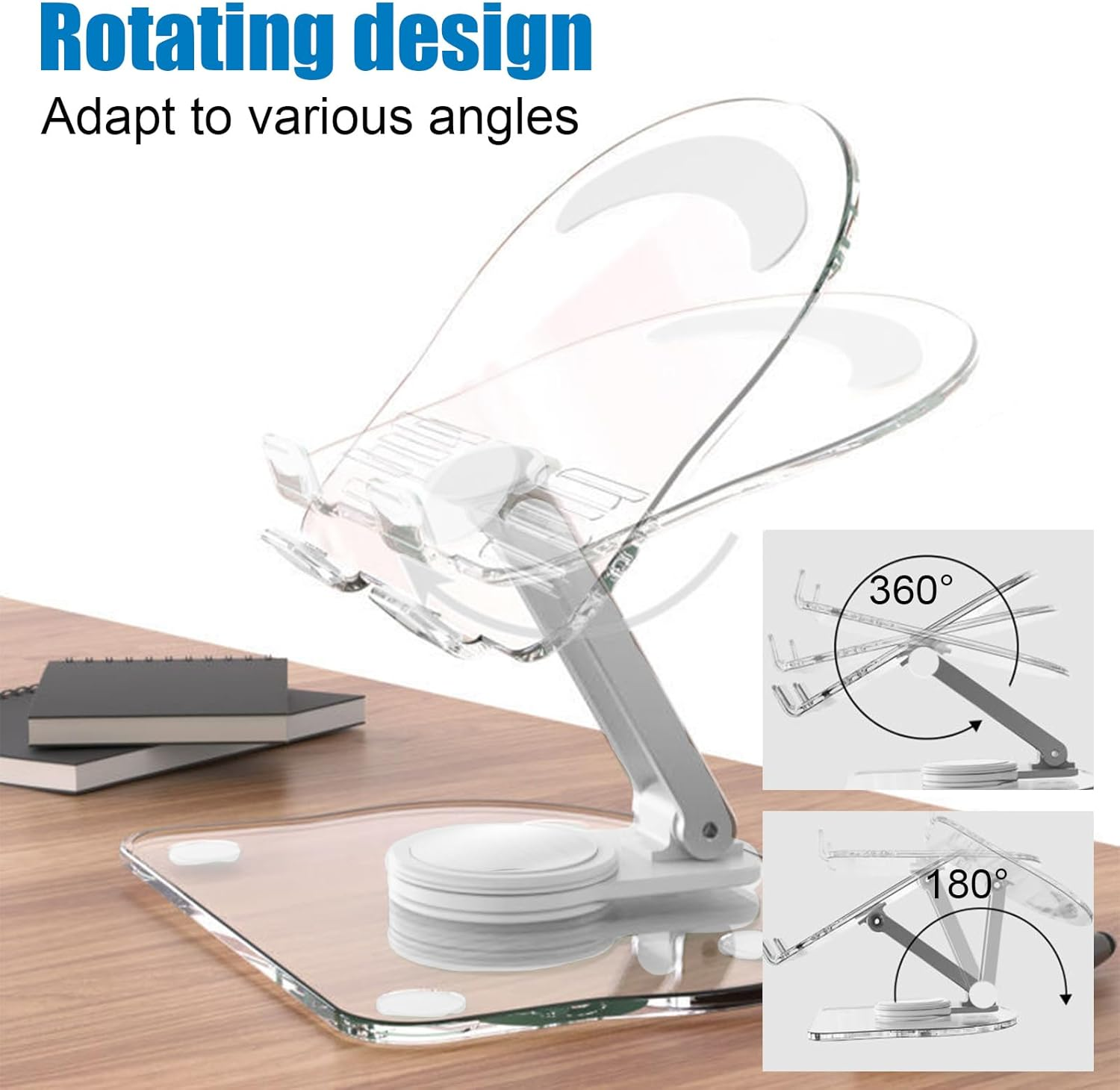 360&deg; Adjustable Portable Laptop Stand, Aluminum Acrylic Tablet Stand for Desk, Compatible with All 4.7-13" Devices, with Enhanced Stable Base (White) image number 3