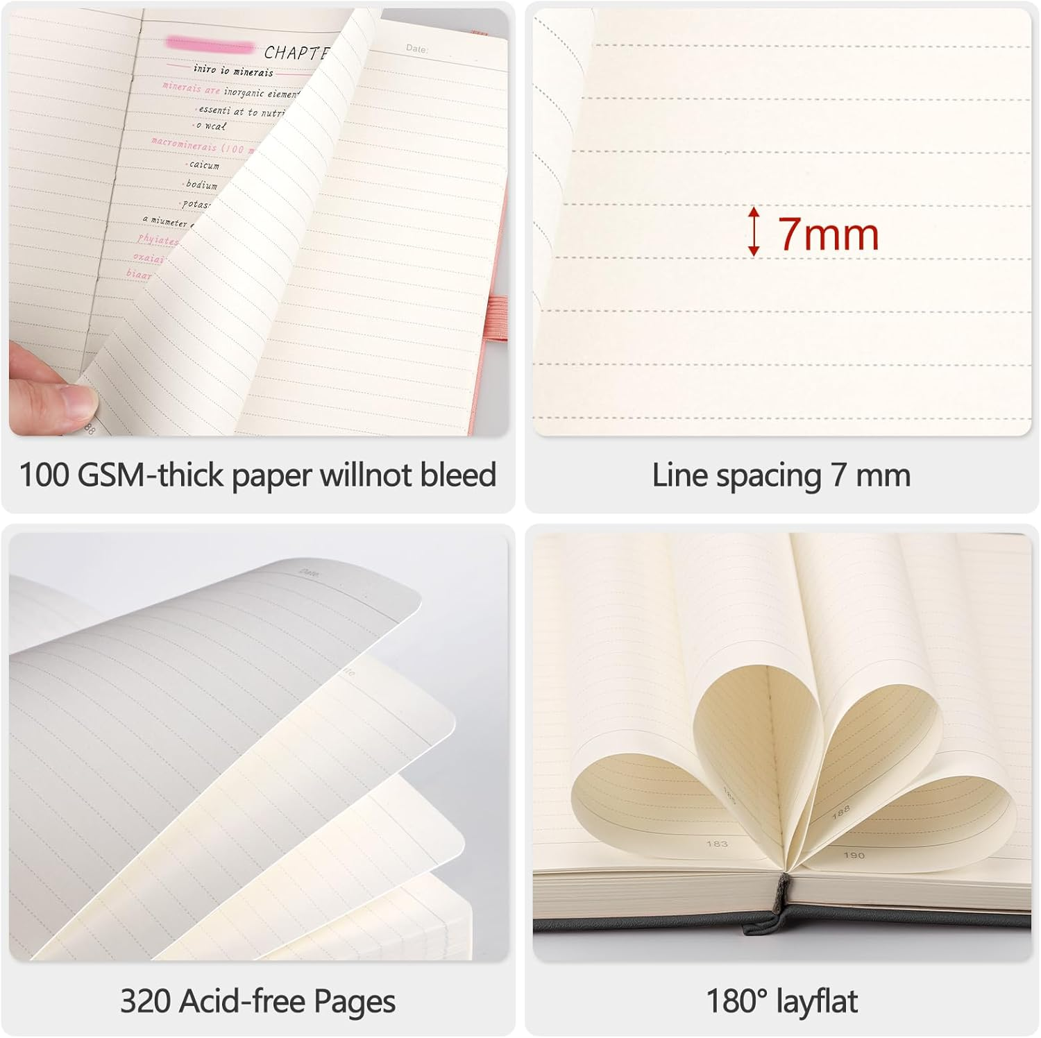 AHGXG 8.5''&times;11' Notebook College Ruled - Large A4 Notebook Lined Journal - 320 Pages Thick Journal for Writing, 100Gsm Thick Paper, Leather Softcover, for Work School - Black image number 4