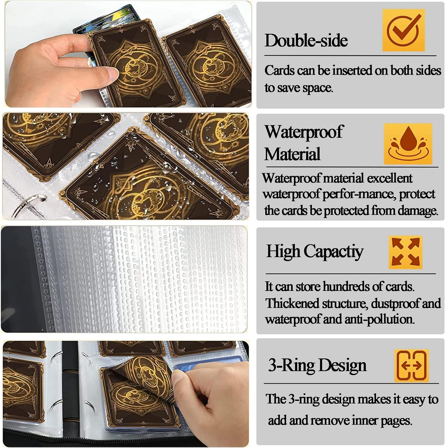 Football Trading Card Binder, Game Card Collection Album Book with 40 Double Sided Removable Sleeves, 720 Pockets, Zipper, Cards Carrying Holer Case Gifts for Boys Girls