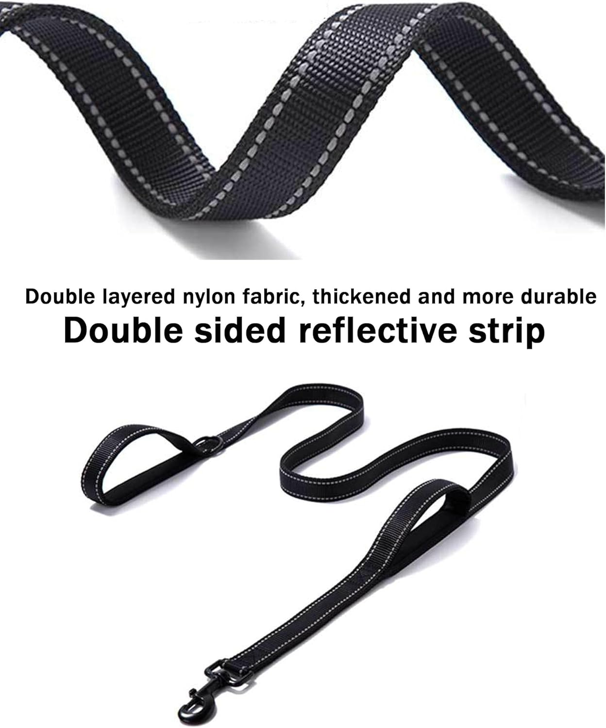 Solmoony 4FT Black Strong Dog Leash with 2 Padded Handles, Traffic Handle Extra Control, Double-Sided Reflective Walking Lead for Small Medium and Large Dogs(Black, 4FT) image number 2