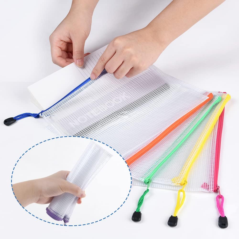 Vicloon Plastic Wallets A5, 10Pcs Zip Lock Bags Mesh Document Wallet Document Folders Plastic Pockets Zipper File Wallet for School Office Homework Storage Bags Travel image number 3