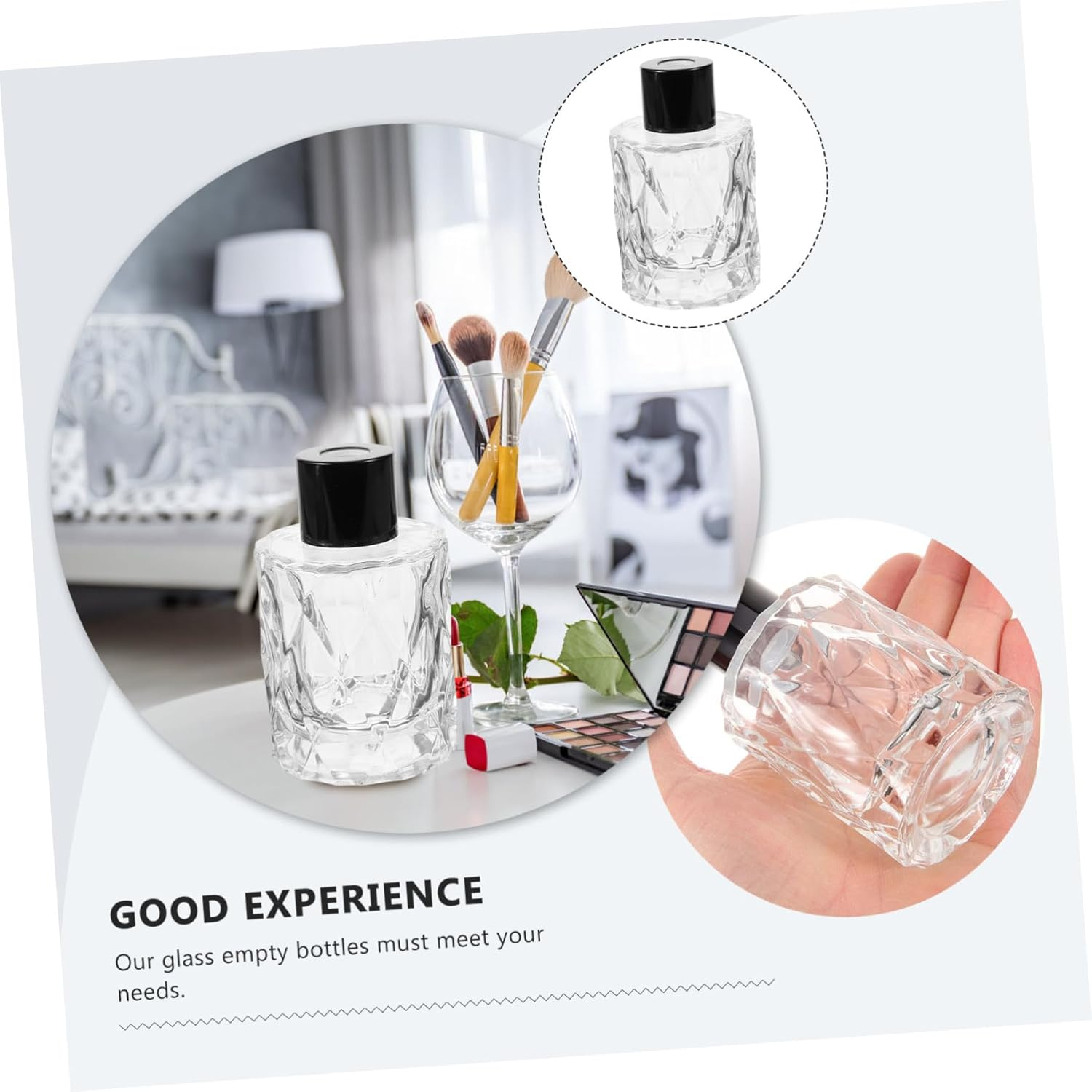 Ciieeo 4 Pcs Refillable Glass Fragrance Diffuser Bottles 50Ml Diamond Shape Desktop Perfume Containers for Home Office Aromatherapy Decor image number 3