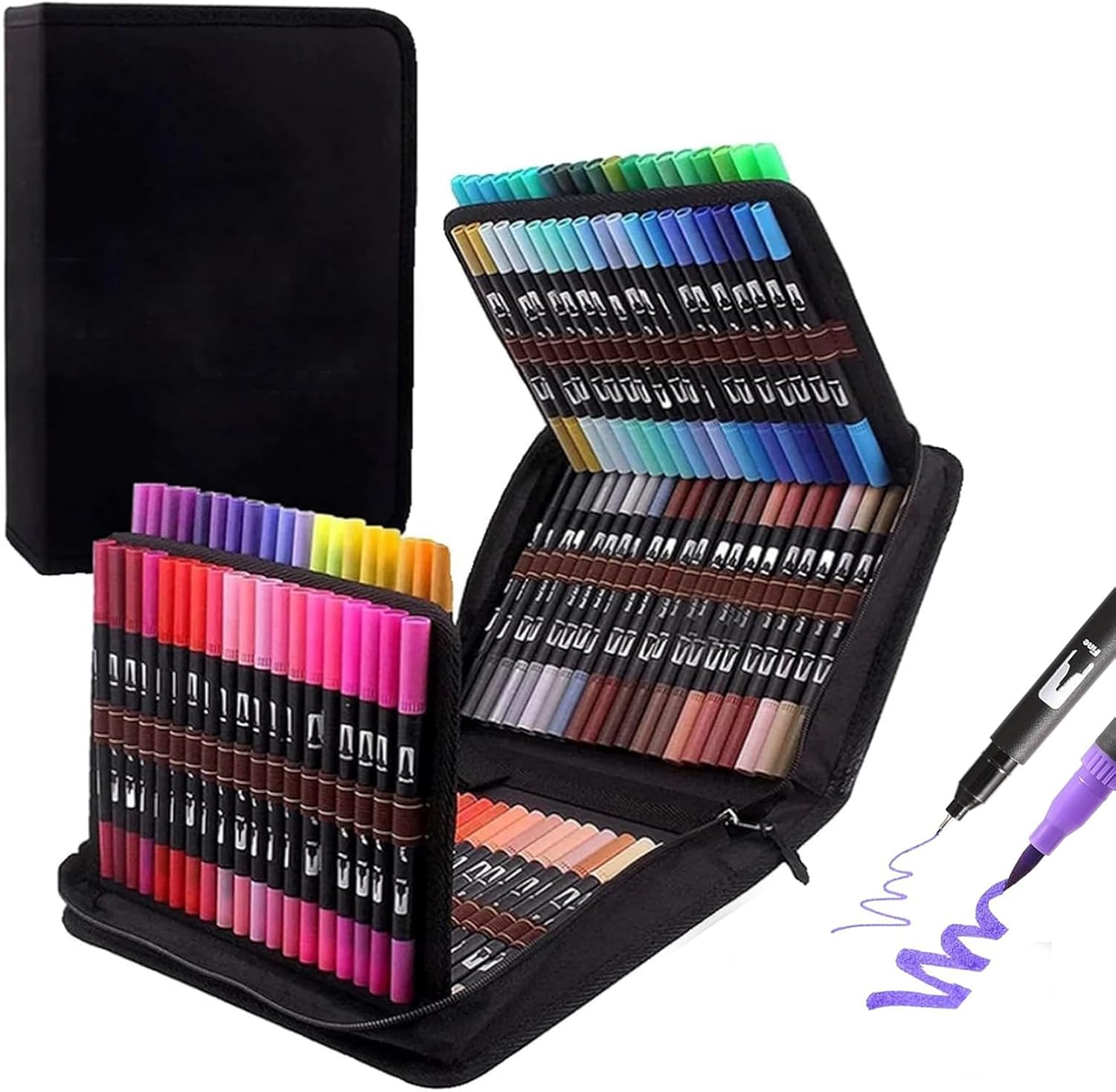 Dual Tip Brush Pens Set, 120 Colors Dual Brush Marker Pens Art Markers with (Fineliner & Brush) for Adult Coloring Books No Bleeding, Note Taking, Hand Lettering - Drawing Art Supplies Kit image number 2