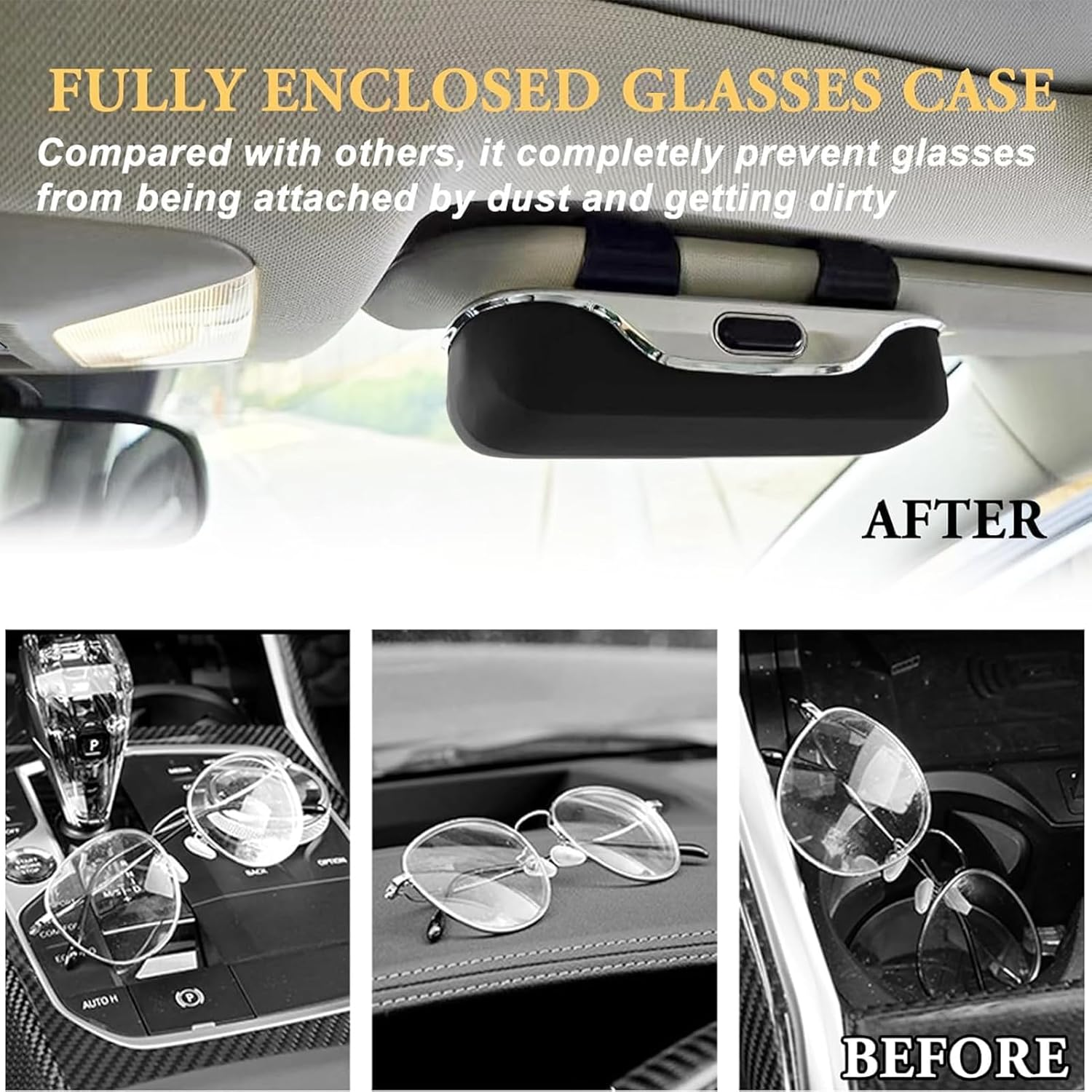 Qkbuza Car Eyeglass Holder | Glasses Case with Clips | Organizer Box Accessories Interior Automotive for All Models Men Women Travel - Gray image number 2