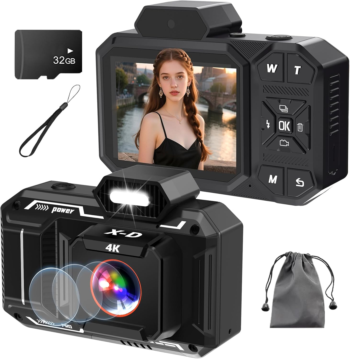 Digital Camera, 4K 48MP HD Autofocus Camera with 32G SD Card Digital Cameras Compact Camera for Children Teenagers Beginners - Black image number 2