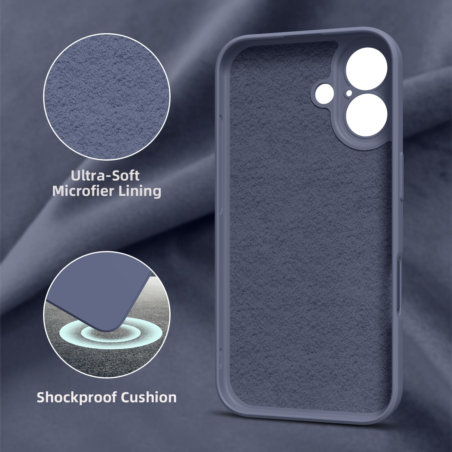 Elestbela Iphone 16 Slim Silicone Case, Ultra Thin, Blue Grey image number 2