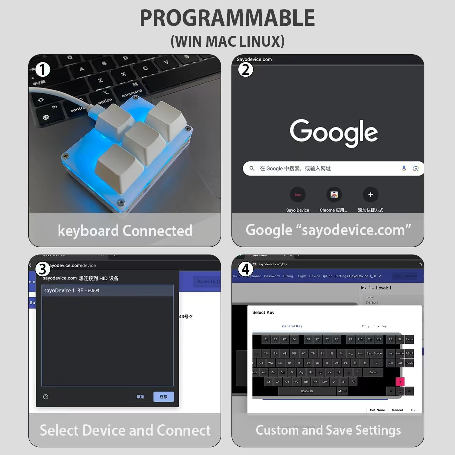 BTXETUEL Mini 4-Key Keypad WASD Arrow Key Keycaps Keyboard One-Handed Mechanical Gaming Keypad Programmable USB-C Customized Keyboard for Working or Gaming (White, Arrow Keycaps 1) image number 6