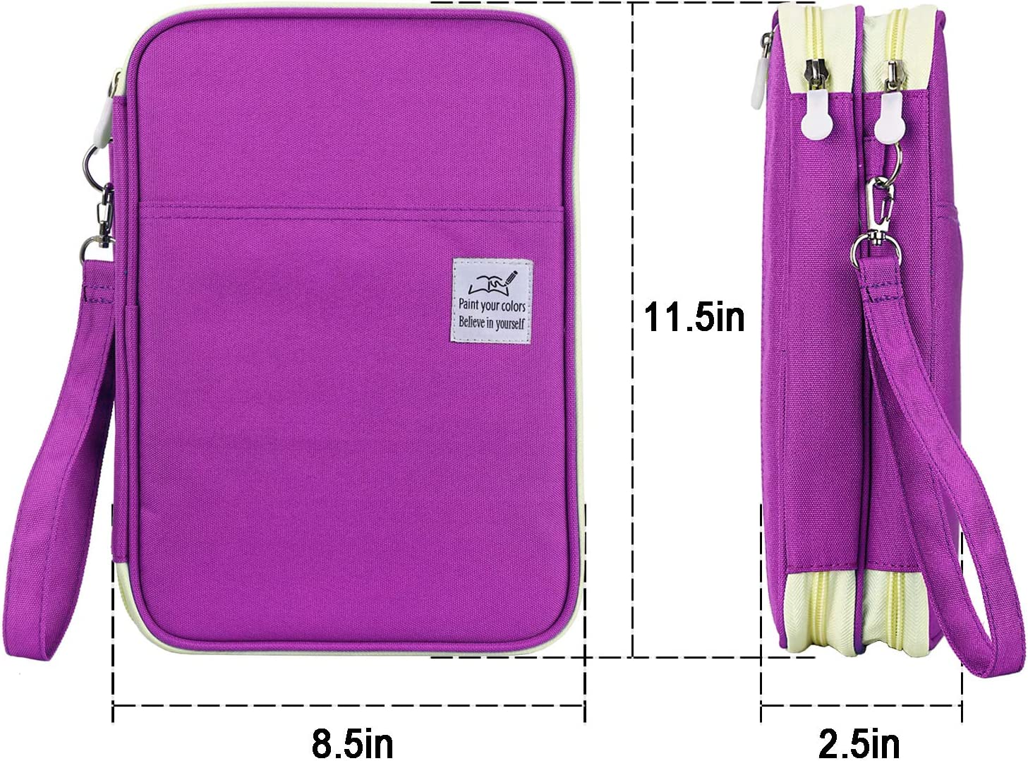 YOUSHARES Student Gel Pens&Markers Case Large Capacity Pencil Holder Pen Organizer Bag with Zipper for Prismacolor Watercolor Coloring Pencils ,192 Slots Colored Pencil Case (Purple) image number 6