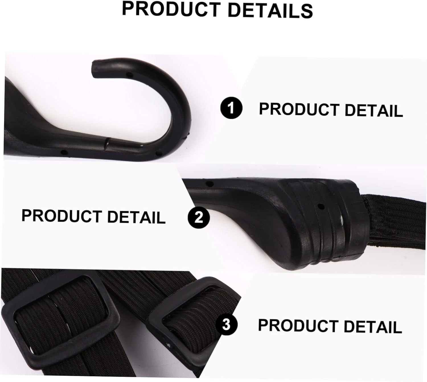 Yardenfun 3Pcs Motorbike Tension Belt Stretchy Luggage Straps Tension Rope Coated Hooks For