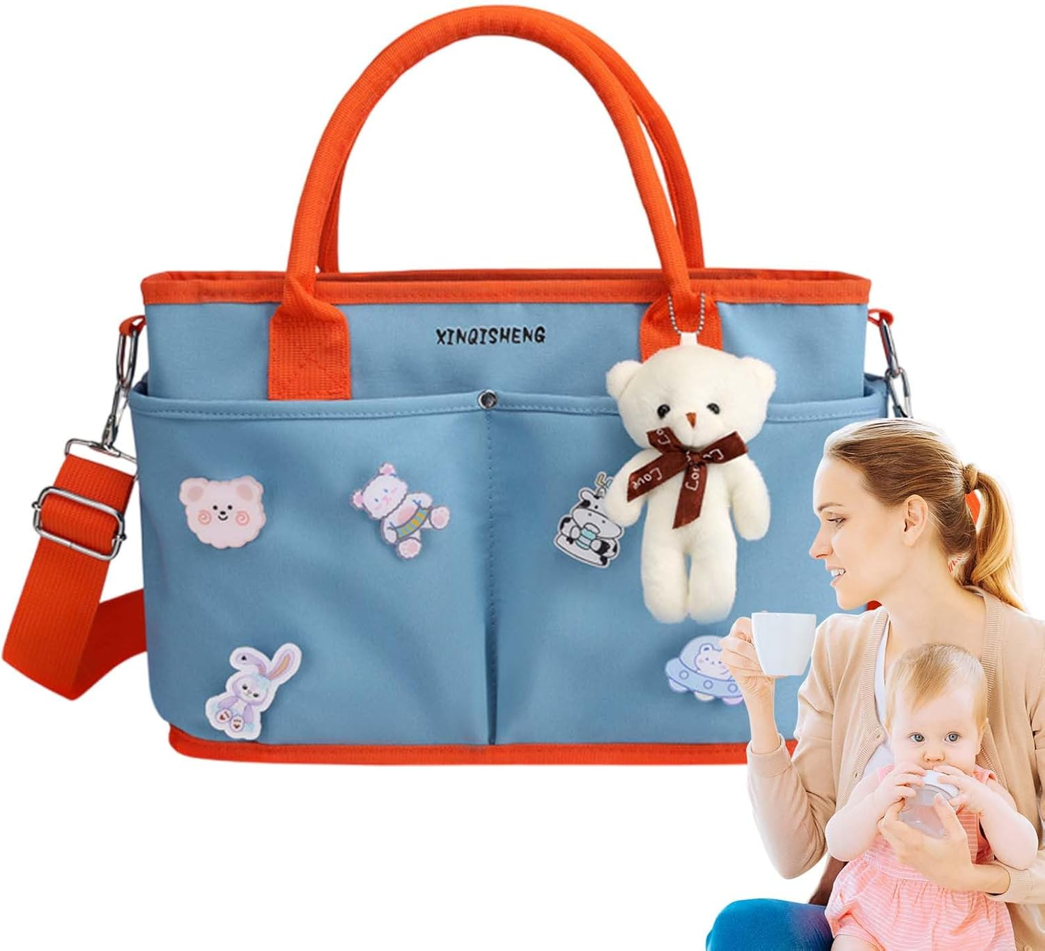 Tote Diaper Bag - Large Capacity Waterproof Women Satchel Purses | Travel Multi-Purpose Tote Diaper Bag, Large Opening Nursery Storage with Dry Wet Separation - Beige image number 7