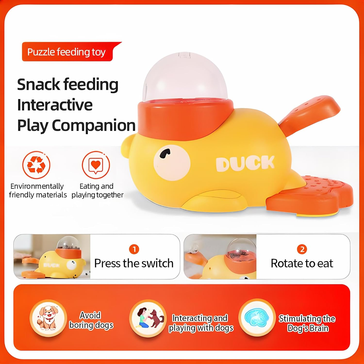 Tasmegol Dog Treat Dispenser Toy 2-In-1 Duck-Shaped Interactive Dog Food Slow Feeder Puzzle Toy image number 2