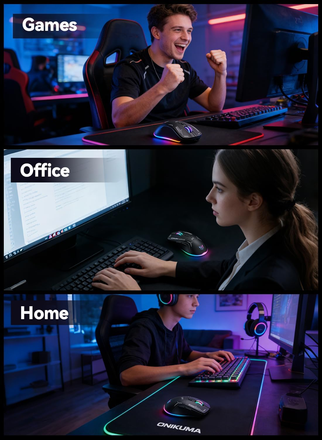 Wireless Gaming Mouse, 4 Adjustable DPI, Ergonomic Optical Office Mouse, 7 Buttons Corded Mice Wired/Wireless Gamer Mouse Rapid Fire Key,For Window/Pc/Laptop/Desktop/Mac/Chromebook image number 6