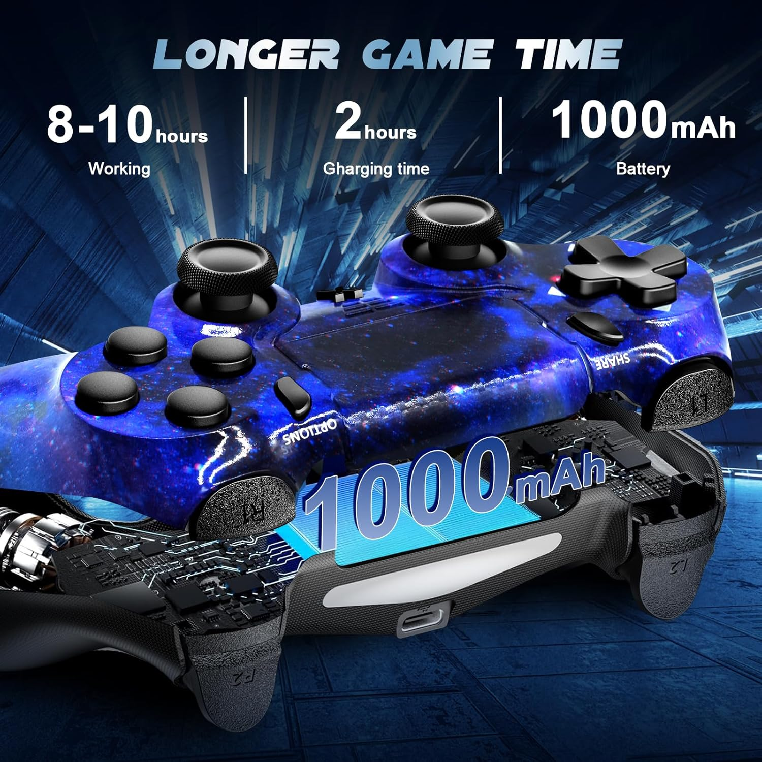 Glitfix Wireless Controller for PS-4, Controller Wireless for Ps-4/Pro/Slim/Pc, Bluetooth Gamepad Joystick with Dual Vibration Touch Panel 3.5Mm Audio Jack Six-Axis(Starsky Blue) image number 6