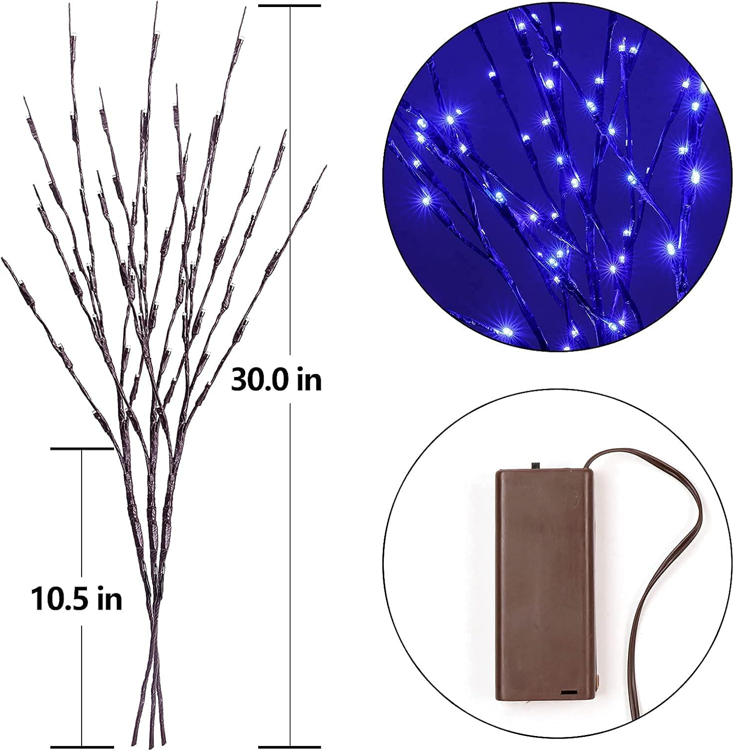 Twig Lights, 3 Pack Lighted Branches for Vases with 60 Bright Bulbs, Bendable Battery Branch Lights for Halloween, LED Lighted Willow Branches for Halloween Home Decorations (Blu-Ray)