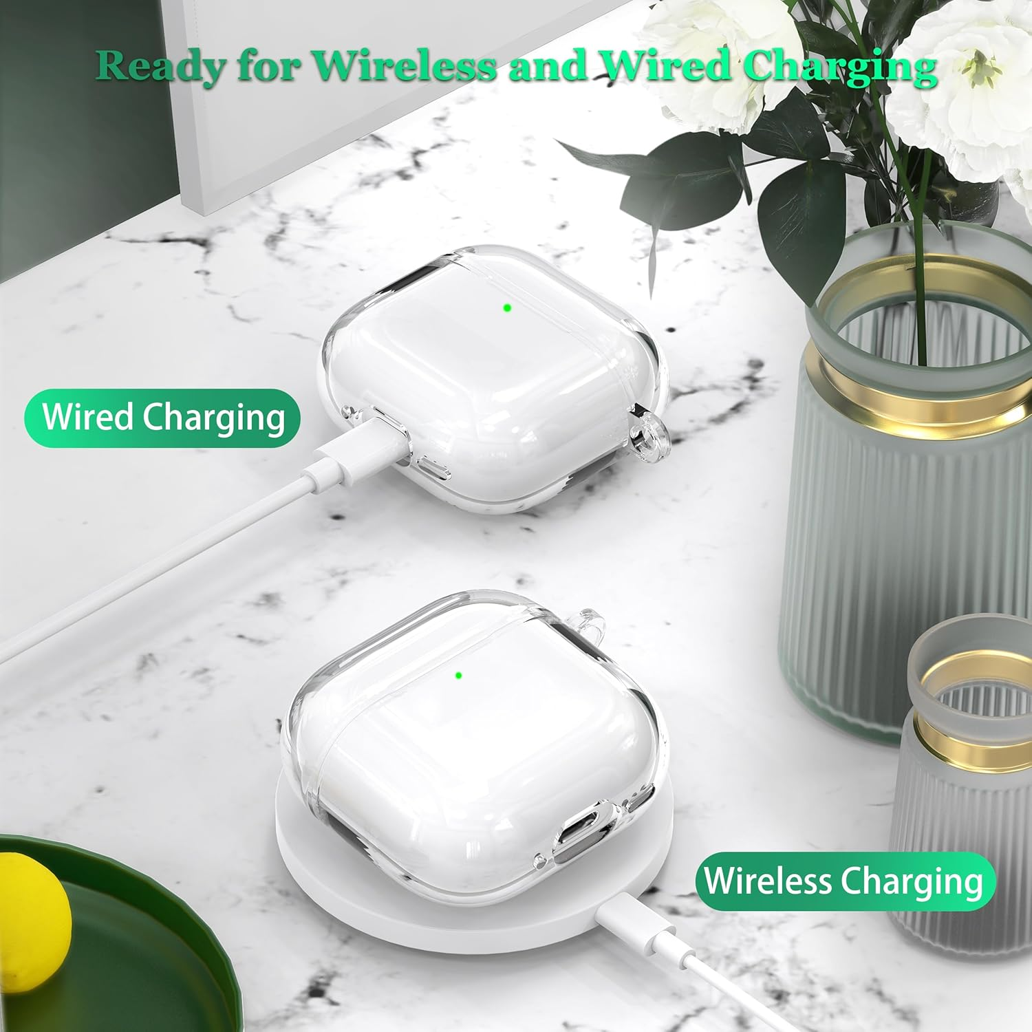 MHYALUDO for Airpods 4Th Generation Case Cover 2024, Military-Grade Shockproof, Soft TPU Highly Transparent Anti-Yellowing for Airpods 4 Case with Cleaning Kit & Cute round Buckle, Clear White image number 2