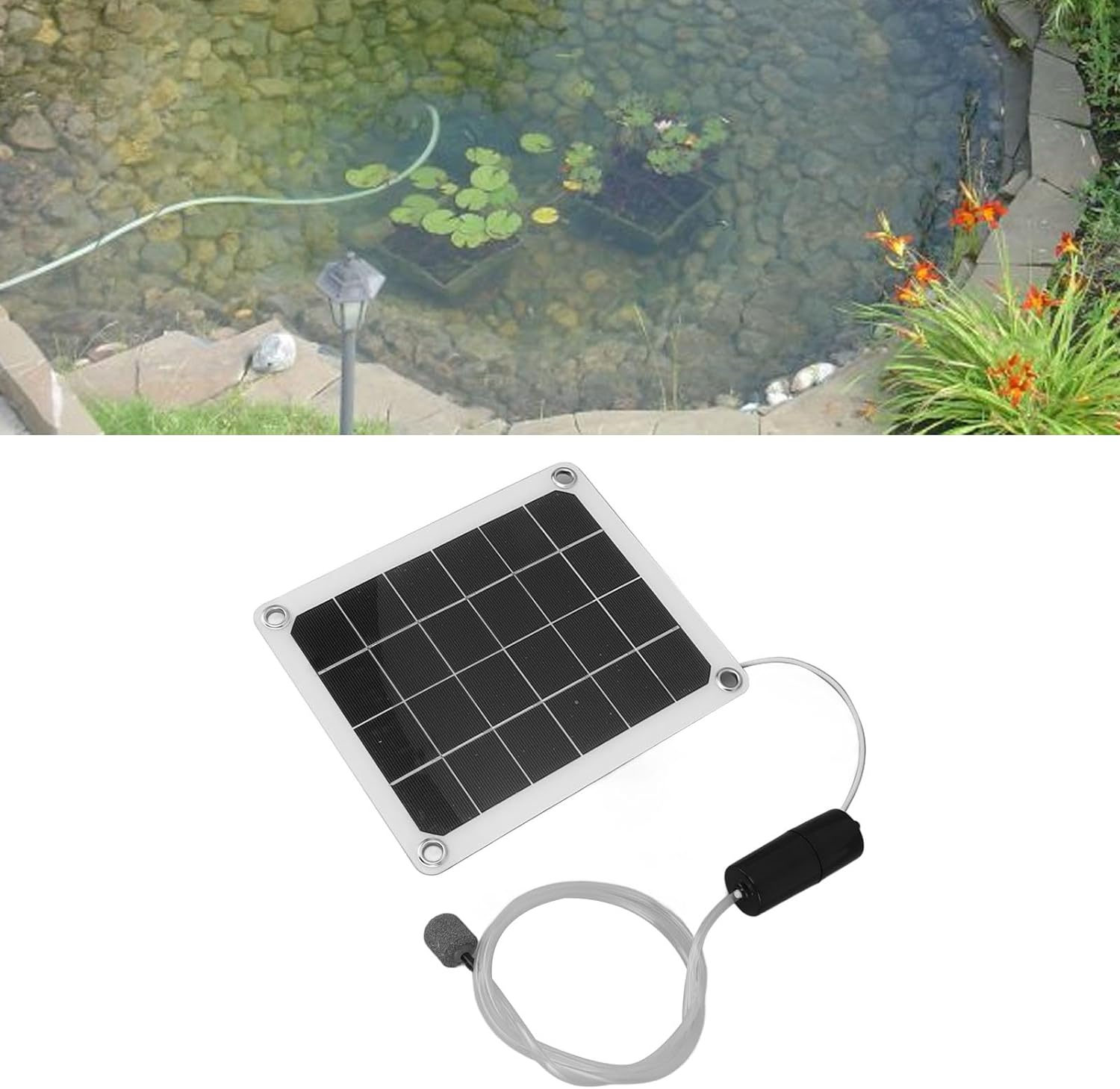 Solar Air Pump Bubbler for Fish Pond, 20W Aerator with Bubble Stones - Noiseless Aquarium Air Pump, Efficient Energy Saving Pond Bubbler image number 4