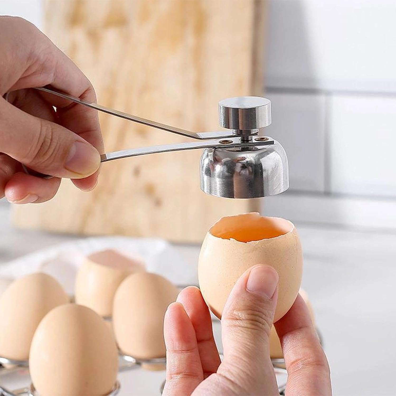 Egg Topper Stainless Steel Shell Opener Cutter Handheld Egg Cracker Tool Eggs Separator Cracker for Raw or Soft Hard Boiled Egg Kitchen Gadgets Boiled Egg Cutter