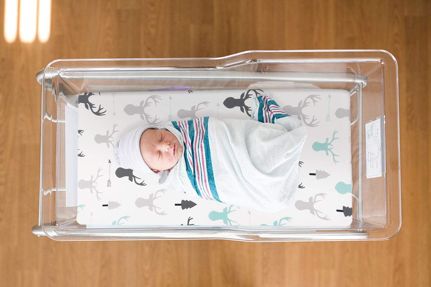 Stretch Ultra Soft Fitted Bassinet Sheet Set 2 Pack，Universal Cradle Sheet Set for Rectangle, Oval, or Hourglass Bassinet Pad/Mattress,Grey Bear for Boys - Aqua Green image number 4