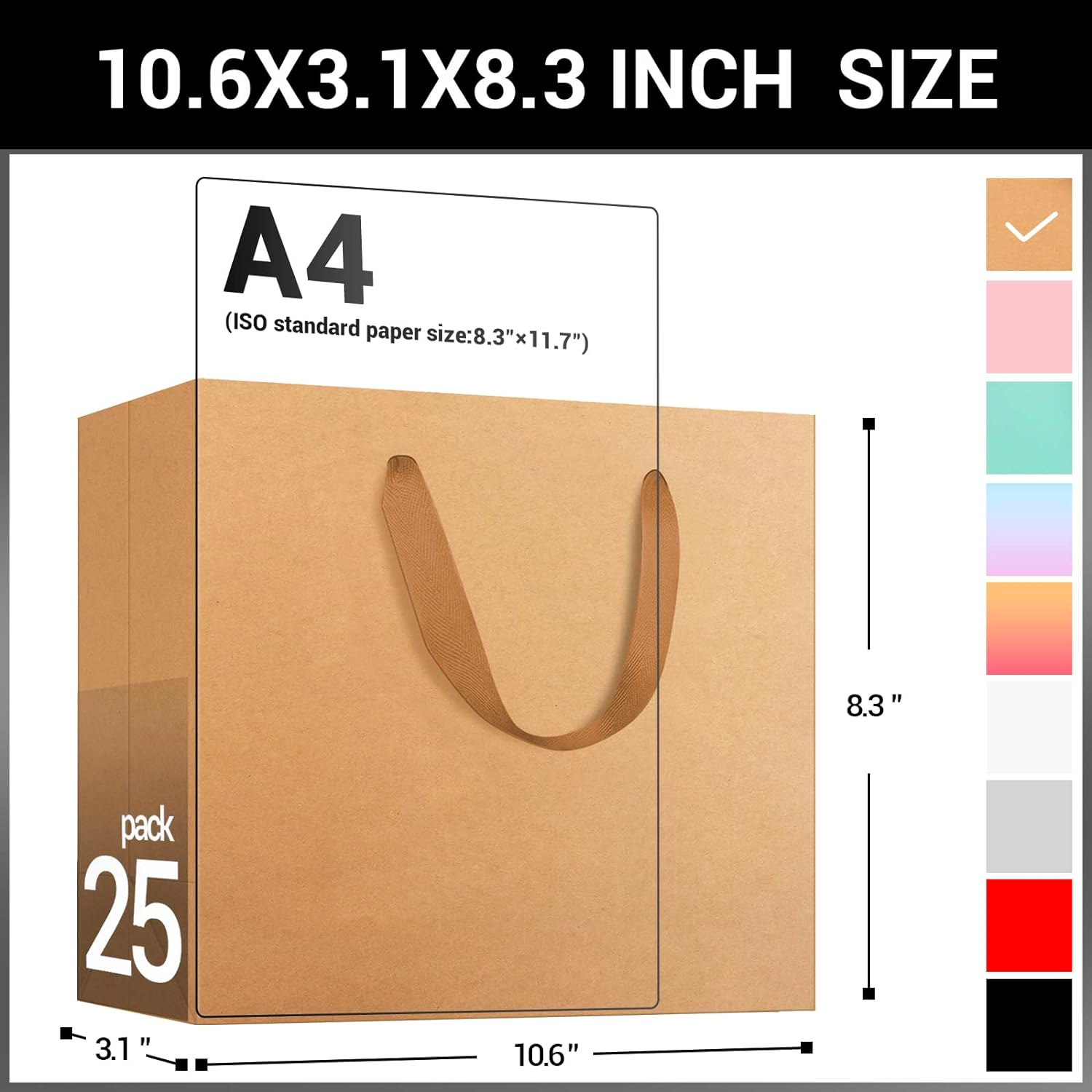 EUSOAR Kraft Paper Gift Bags, 25Pcs Small 10.6"X3.1"X8.3" Brown Sturdy Heavy Duty Shopping Bags with Handle Bulk, Retail, Boutique, Business,Wedding Party Favor,Grocery,Restaurant Merchandise Bag image number 4