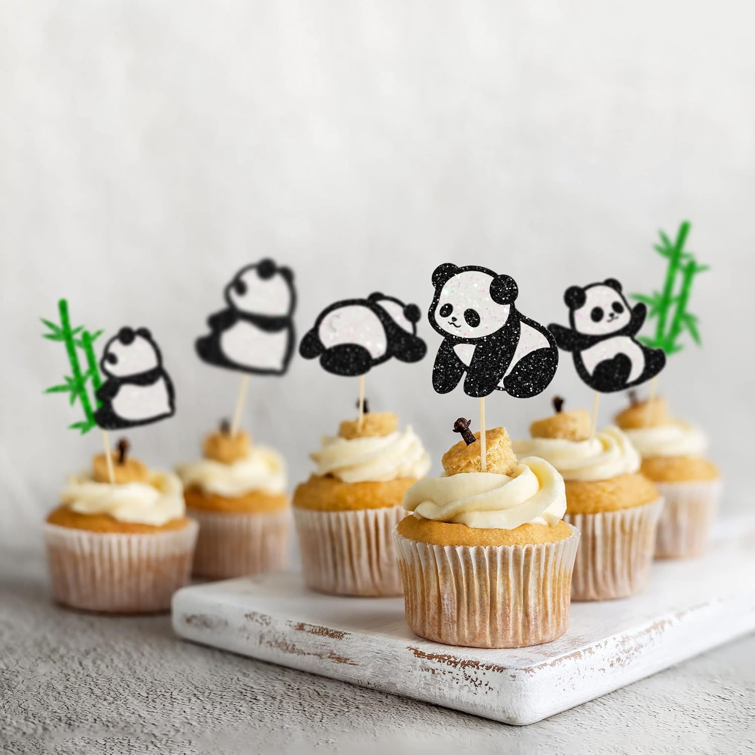 24Pcs Panda Cupcake Toppers Glitter Green Bamboo Cupcake Picks Cute Animal Bear Cake Decorations Baby Shower Kids Birthday Panda Theme Party Supplies