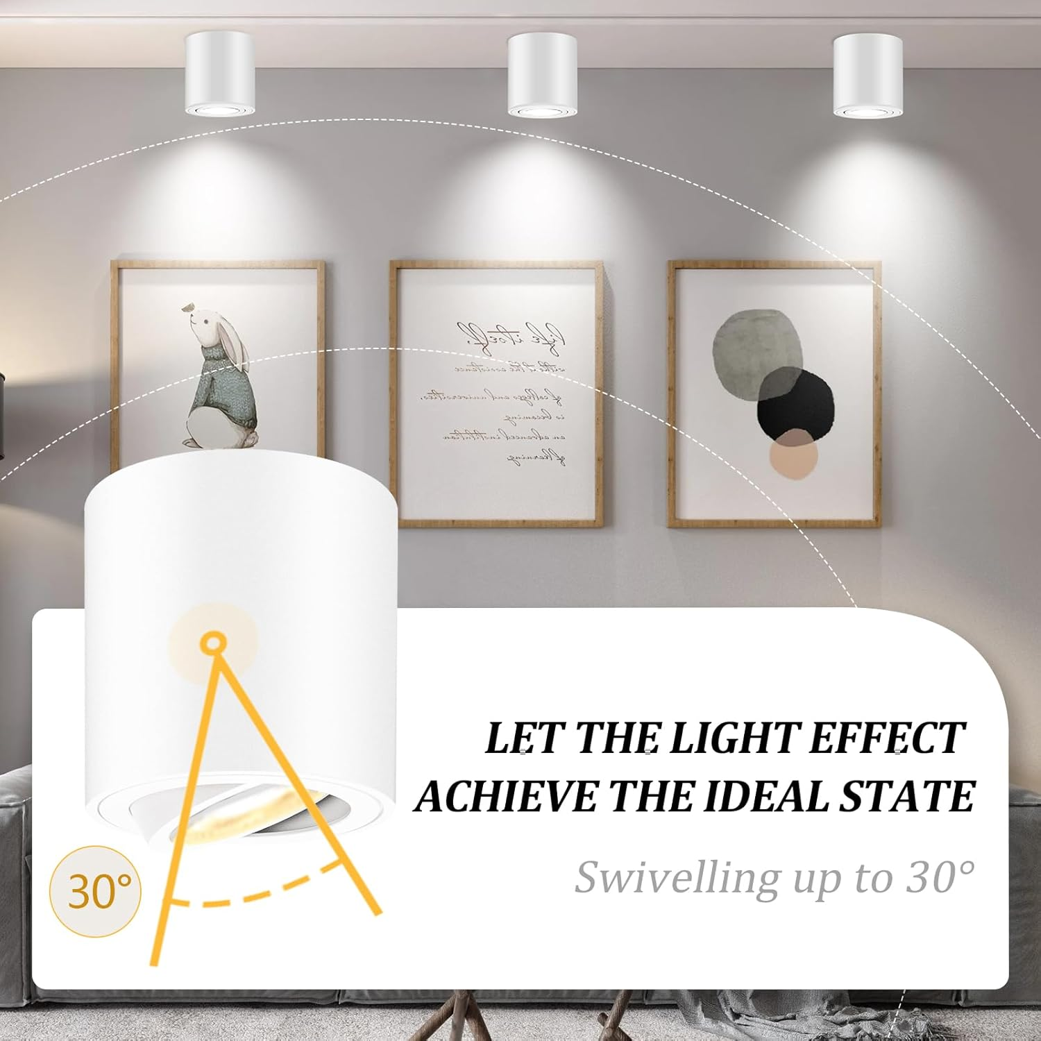 Geyoulux 4 X Adjustable Surface Mounted Spotlight, GU10 230V Ceiling Spotlights &Oslash;80 X 84 Mm, Ceiling Light LED GU10 Socket, Downlight Lamp Lighting for GU10 and LED Modules, White Round image number 7