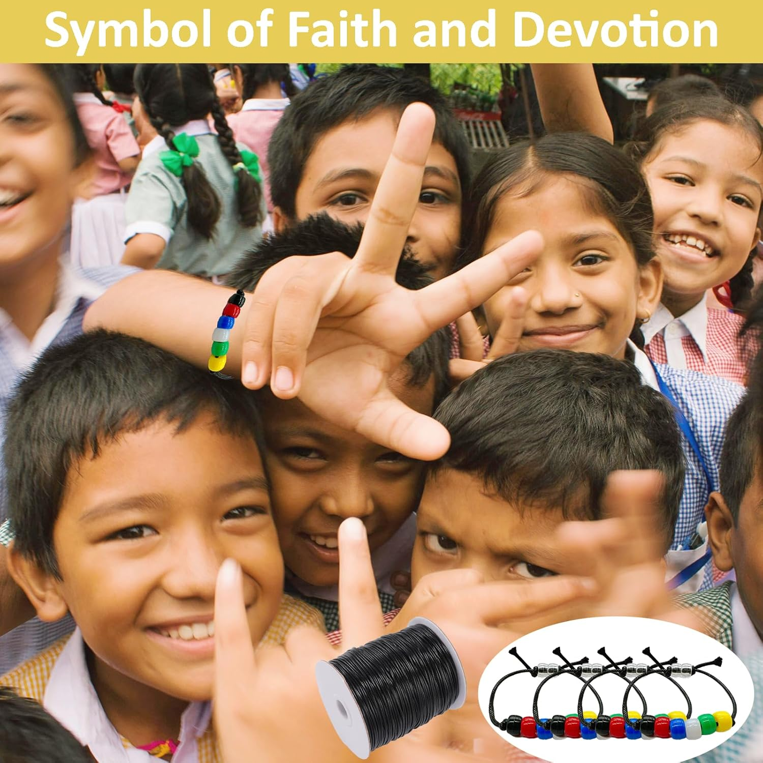 1400 Pcs Plan of Salvation Bracelet Kit Bead Bulk Wordless Faith Bracelet Black White Red Green Yellow Blue Clear Beads with 100 Yards Waxed Cotton Thread Cord Christian Beads for Bracelets image number 1