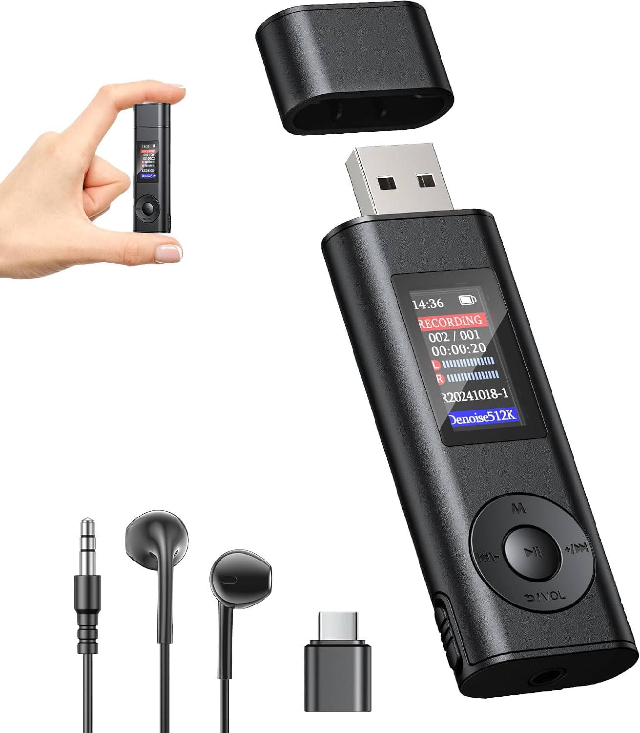 Digital Voice Recorder - 64GB USB Rechargeable Voice Activated Audio Recorder, Noise Reduction, Small and Portable Voice Recorders with Playback Digital Voice Recorder for Meetings/Interview/Classroom image number 4