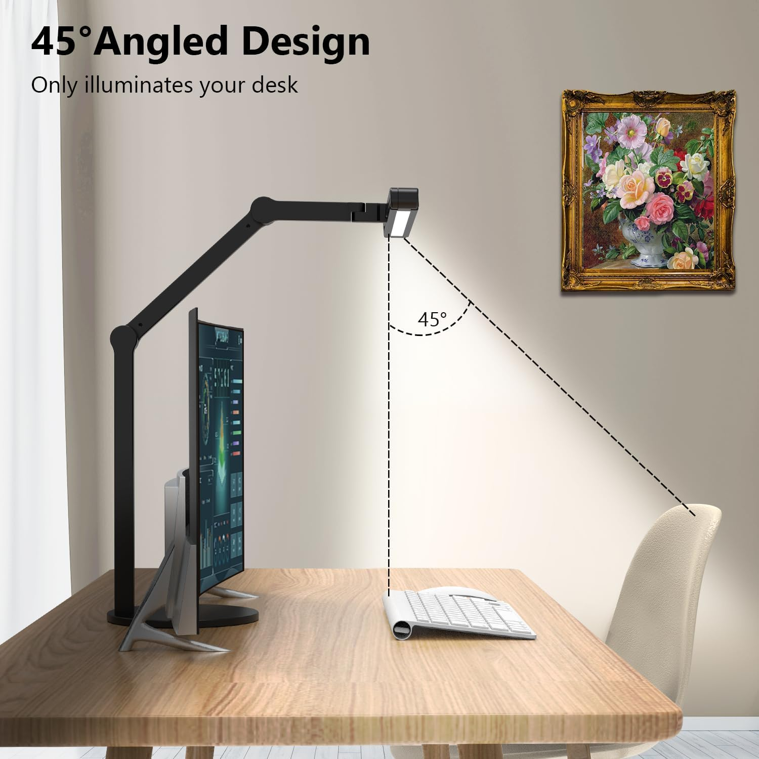Architect Desk Lamp, Aluminum Alloy LED Desk Light with Base for Home Office, 24W Bright Auto Dimming Table Lamp with Rotatable Swing Arm for Workbench Study Reading Drafting