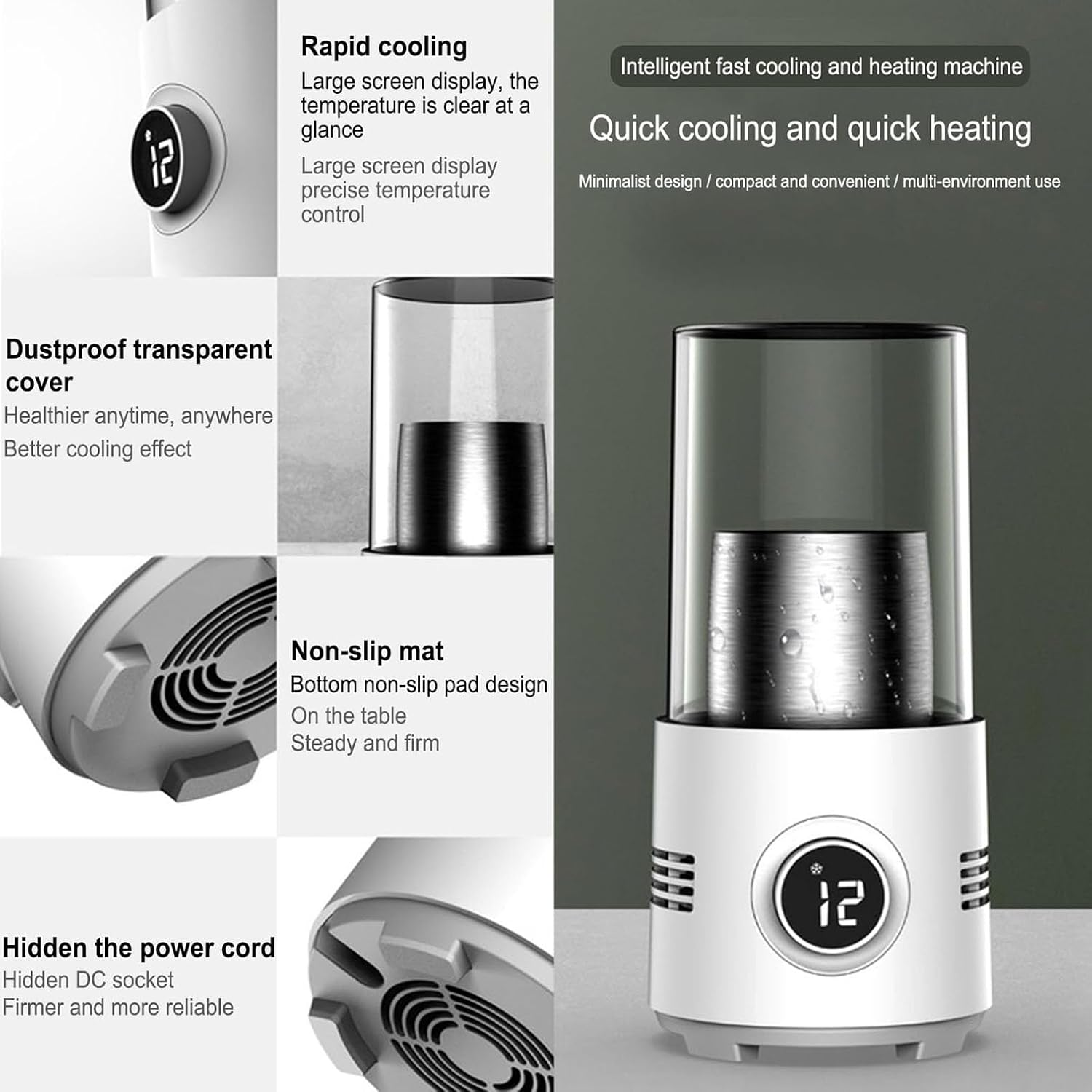 Portable Mini Refrigeration Rapid Cup Heating Cooler, Cool and Heat Smart Cup, 2C - 60C Fast Cooling Heating, One Key to Start, Lightweight Aluminum Alloy Cup for Parties/Offices/Travel image number 1