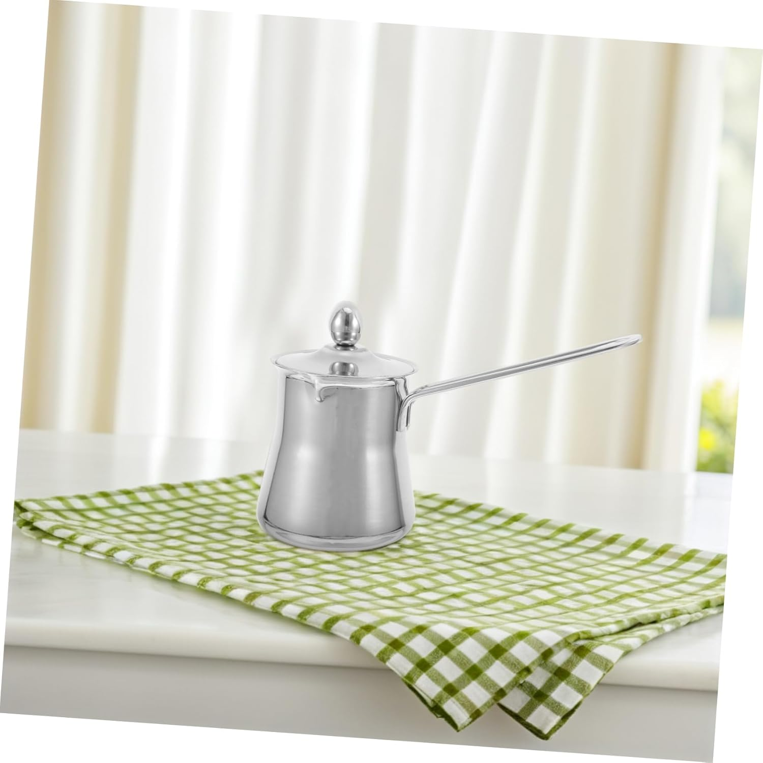 SHOWERORO Thickened Stainless Steel Frothing Pitcher with Lid Portable Milk Pouring Cup for Home Office Travel Compact Espresso Milk Jug with Handle for Coffee Frother image number 1