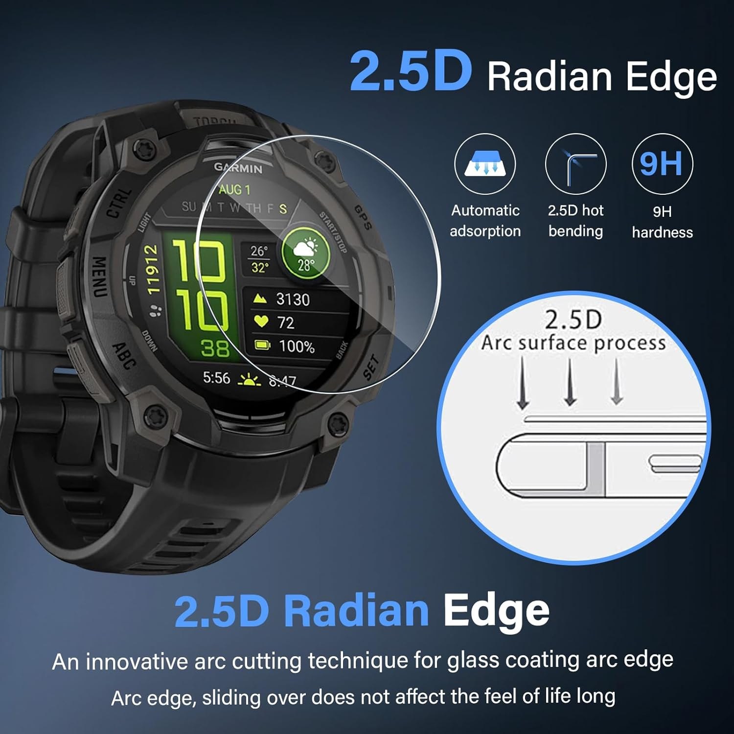 Funrae Screen Protector Compatible with Garmin Instinct 3 45 Mm Amoled/Solar for Tempered Glass, [Pack of 4] Bubble-Free HD Anti-Scratch Screen Protector Waterproof Hardness 9H Screen Protector Film image number 5