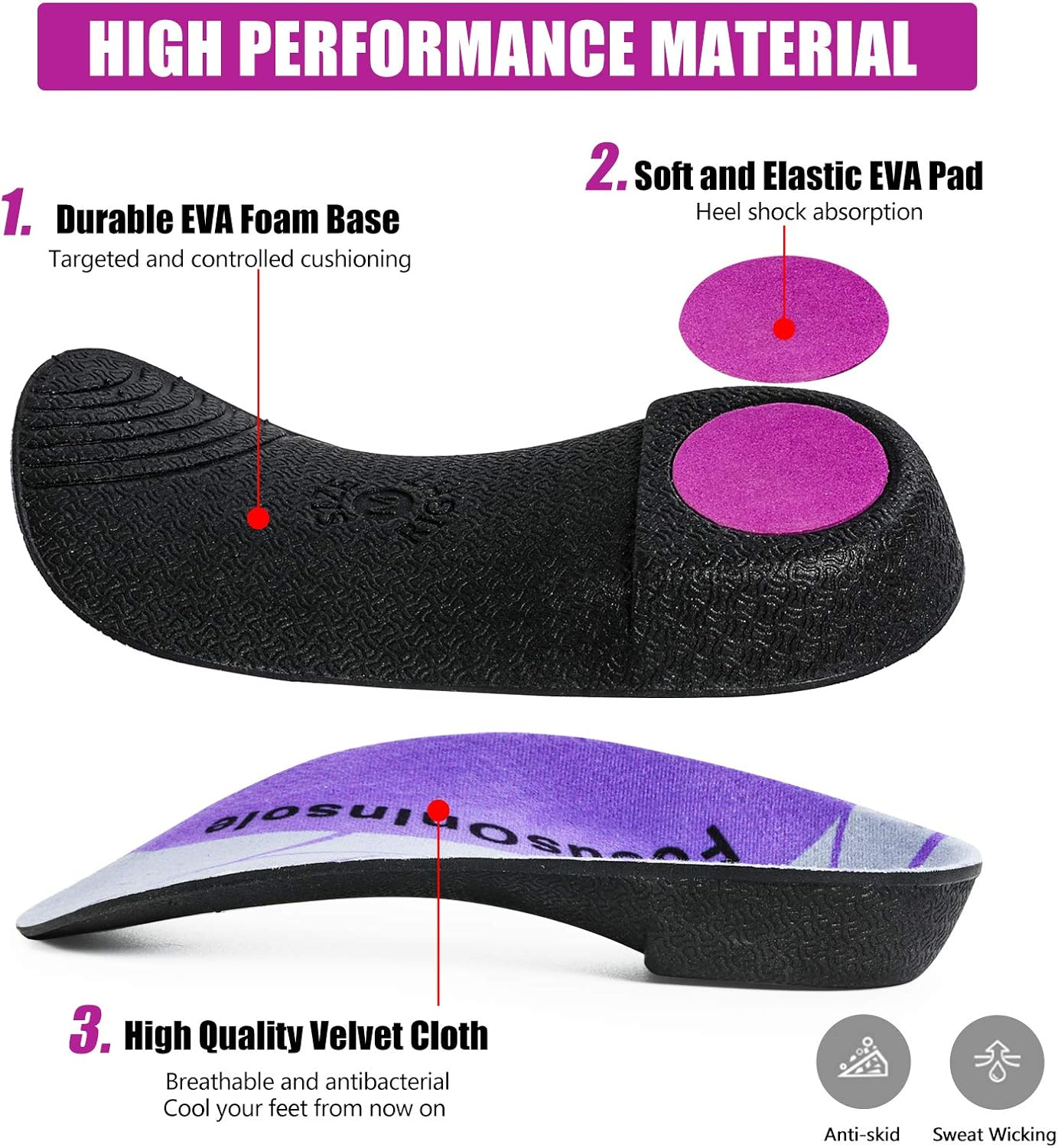 Plantar Fasciitis 3/4 Length Insoles, High Arch Supports Orthotic Insoles, Men/Women, 1 Pair, Flat Feet, Over-Pronation, Heel Spur Pain Relief Shoe Inserts for Walking Running Sport image number 3