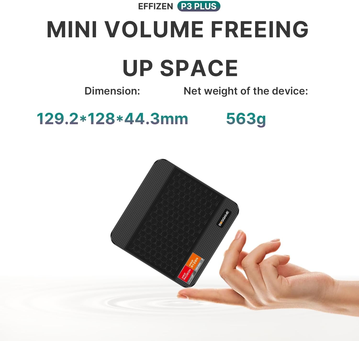 Mini PC BOSGAME P3Plus AMD Ryzen 7 7840HS (Up to 5.1Ghz, 8C/16T) Mini Computers DDR5 32GB RAM 1TB M.2 Pcie4.0 Nvme SSD, PC Windows 11 Pro | Dual RJ45 LAN | HDMI & DP & USB-C | 4K 60Hz | Wifi 6E image number 2