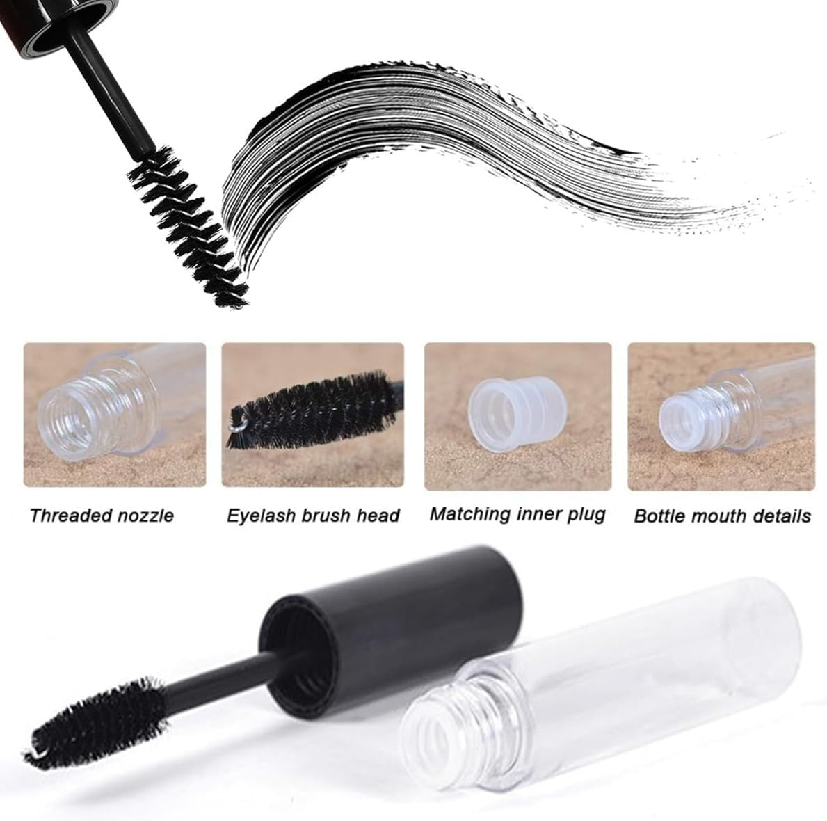 3Pcs 10Ml Empty Mascara Tubes with Eyelash Wand, Eyelash Growth Liquid Portioning Bottles,For DIY Cosmetics,Travel and Business Trip(3 X 10Ml Bottle,3 X Funnel,3 X Dropper,3 X Rubber Inserts) image number 5