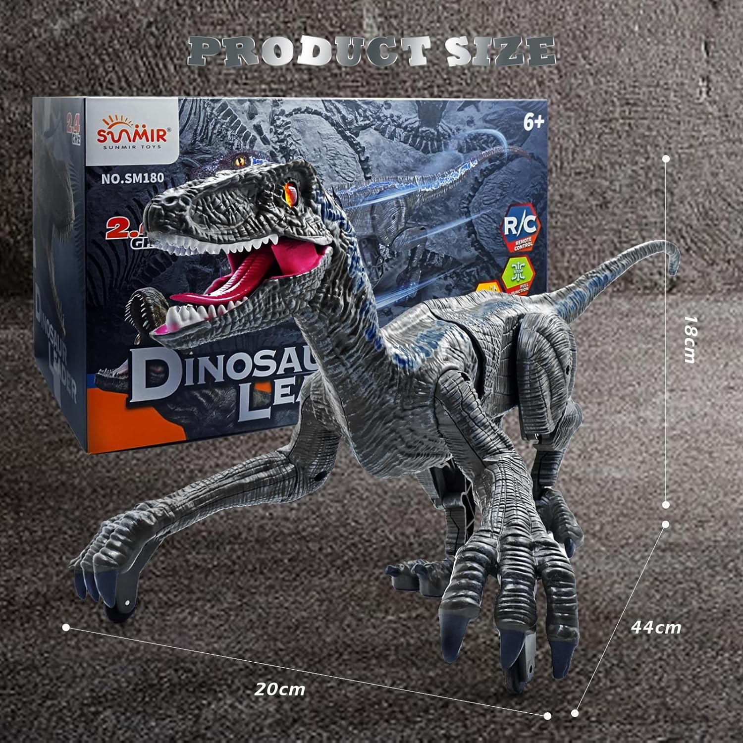 Peeokuo Remote Control Dinosaur for Kids,2.4G Electronic RC Toys Velociraptor with 3D Eye Shaking Head and Tail & Roaring Sounds, Indoor Robot Dinotoys for 3-5 5-7 8-12-Year-Old Gifts