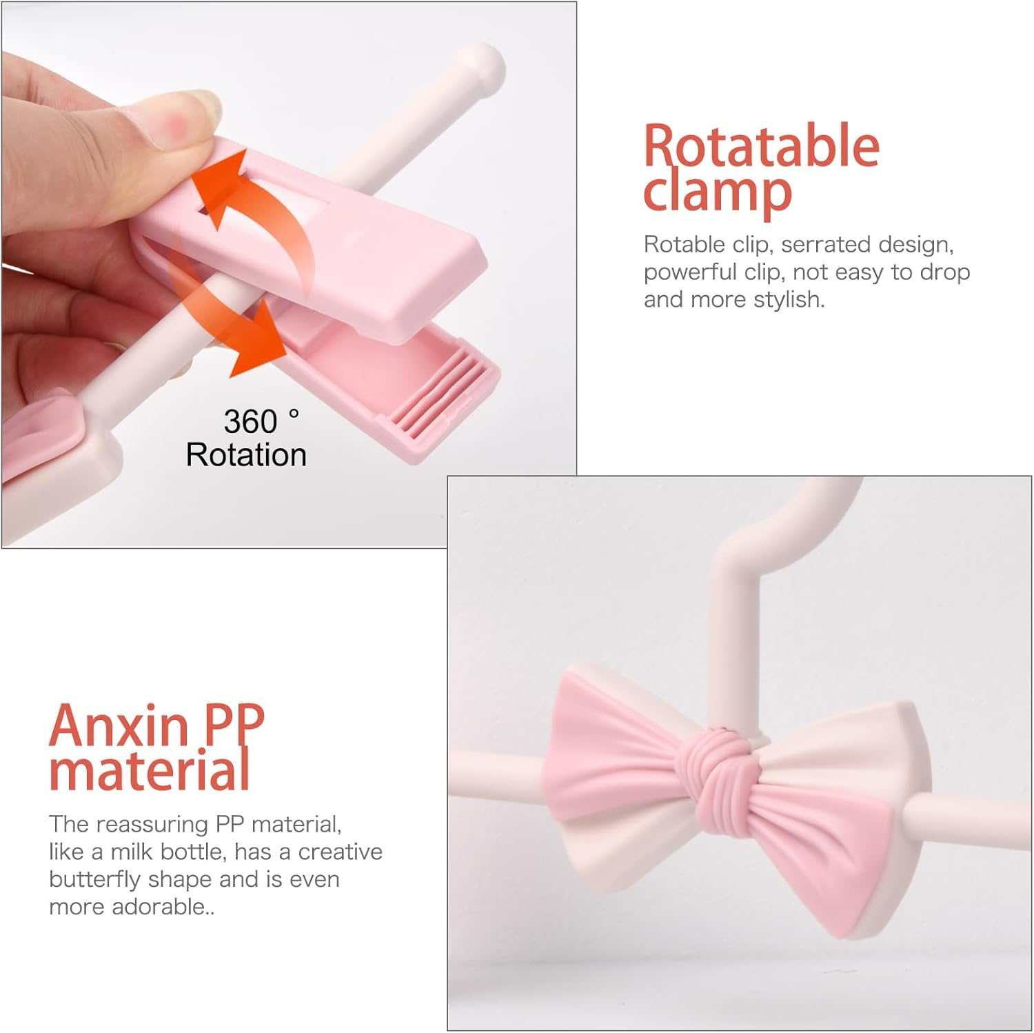 10 PCS Hangers with Finger Clips, Baby Hangers with Adjustable Clips, Trousers Hangers with Clips, Coat Hangers, Kids Hangers with Clips, Non-Slip Clothes Hanger for Babies and Kids (Pink)