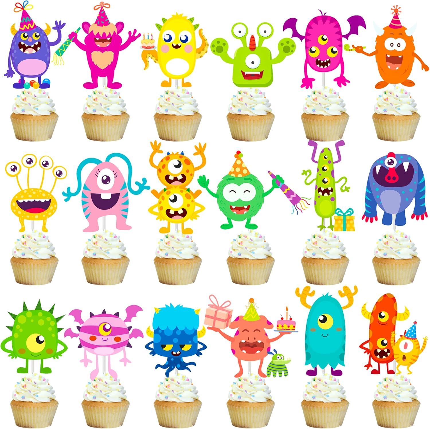 36 Pack Little Monsters Cupcake Decorating Little Monsters Party Decorations Cute Cupcakes Decorating Monsters Themed Birthday Party Supplies&hellip; image number 5