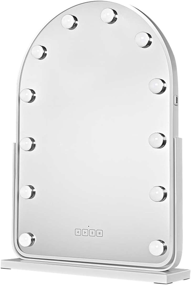 Simplus Vanity Makeup Mirror with Lights Hollywood LED Mirrors Stand, Bluetooth Speaker USB Power Charging and Smart Touch Control Screen, 12 Dimmable LED Lights Stable Base White, 65X45Cm image number 5