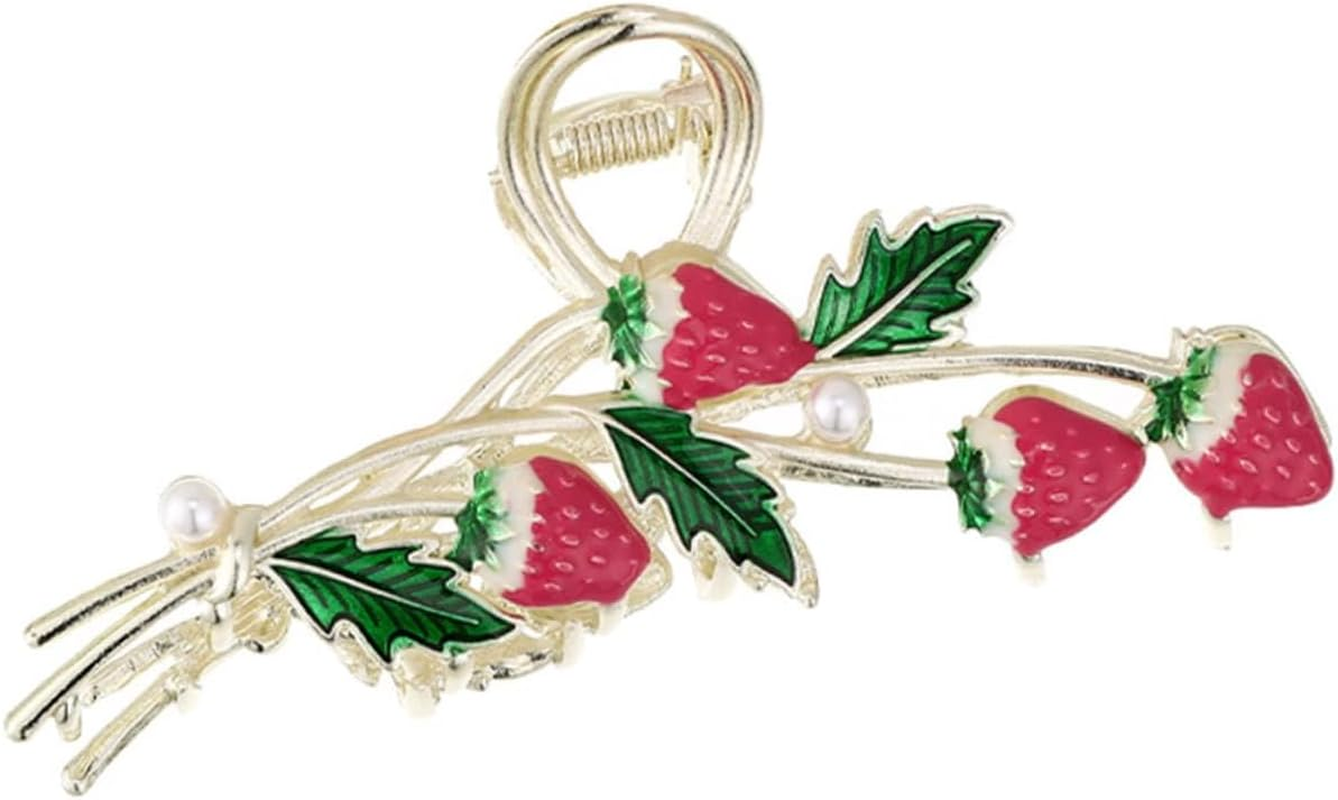 Strawberry Scratch, Hair Clip, Large Hair Clips for Large Hair Clip with Strawberries, Metal Hair Clip with Strawberries, Hair Accessories, Fruit Hair Clips image number 2