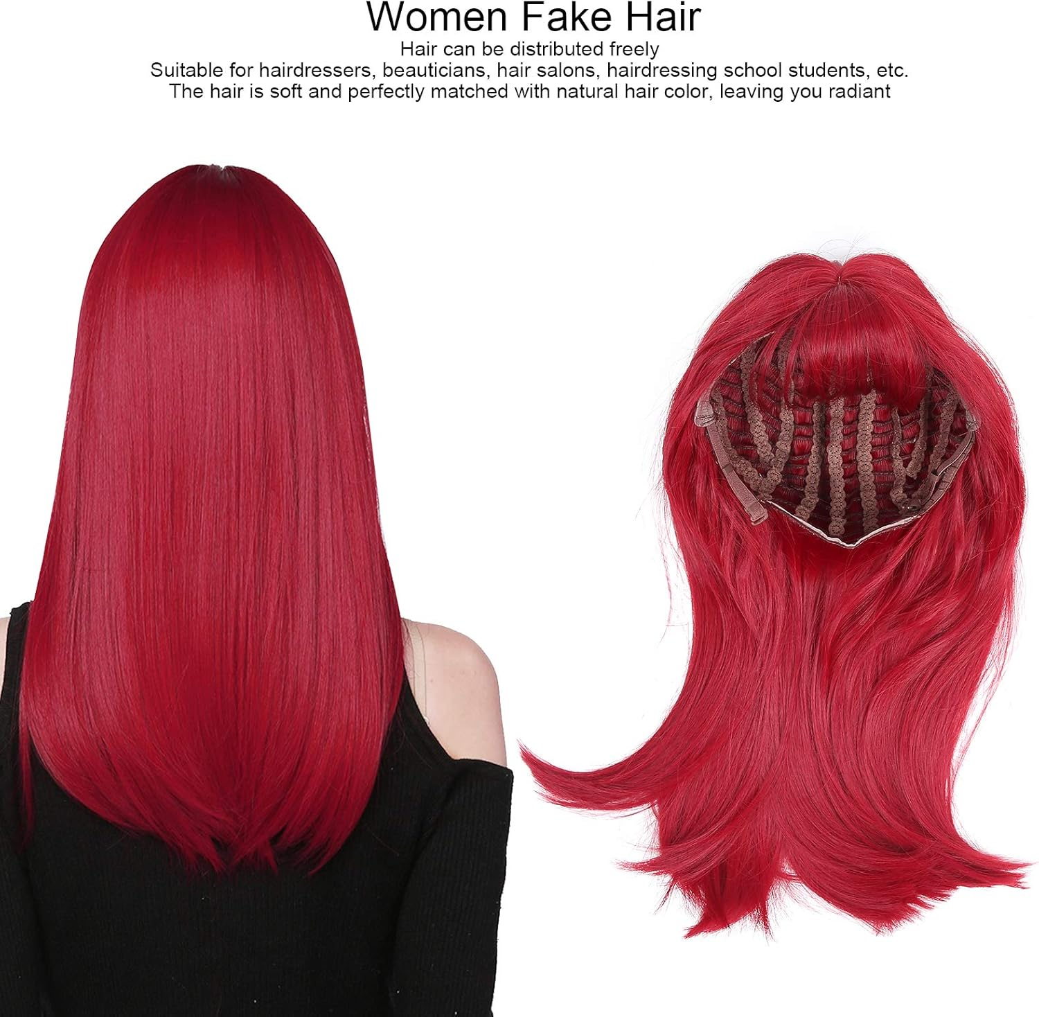 Red Long Straight Wig, 47Cm Wigs Red Wigs with Bangs Burgundy Red Synthetic Long Straight Wig for Women Party and Cosplay Bright Red Wig Coloful, High Temperature Fiber Fake Hair image number 2