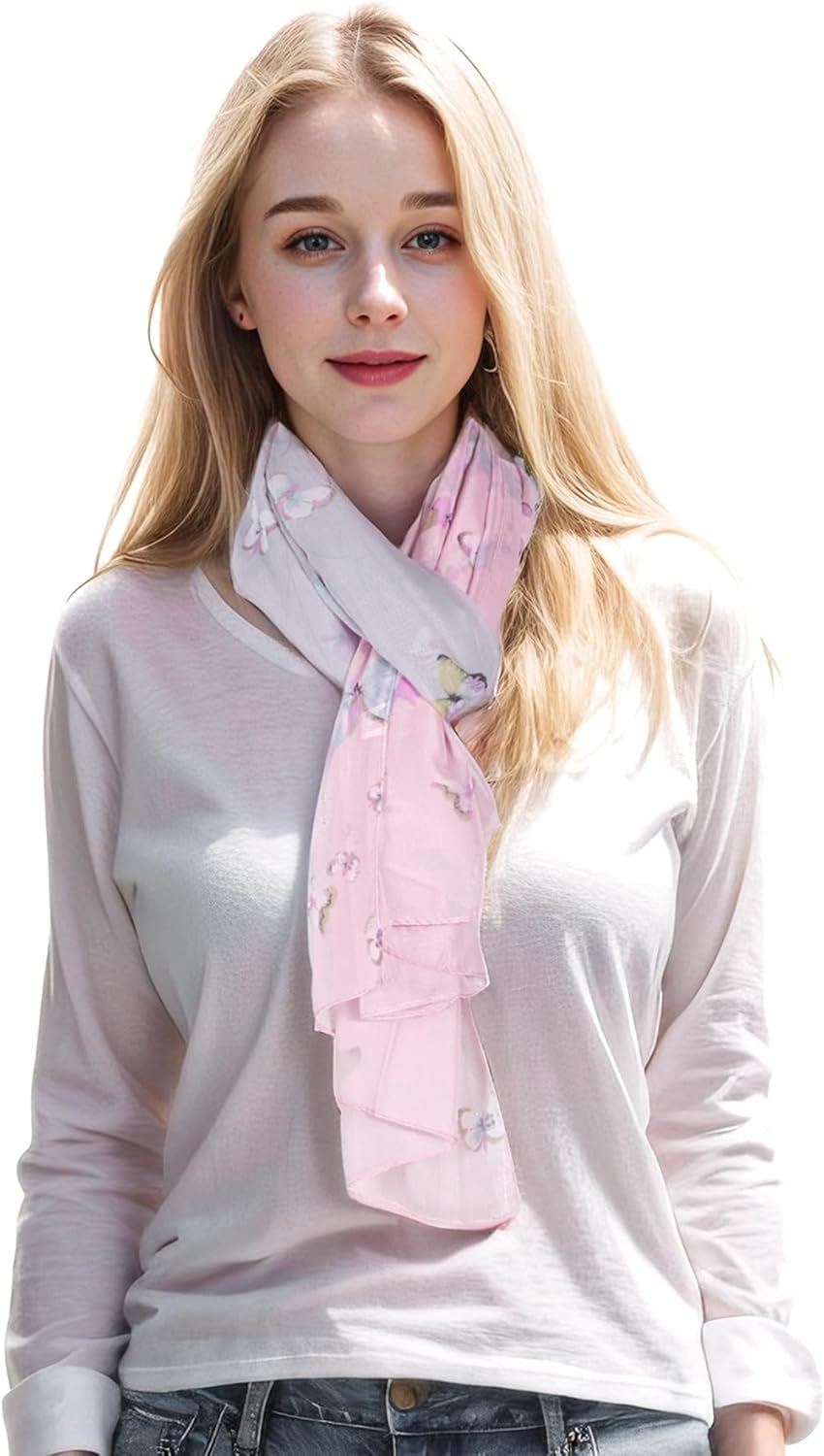 Lamca Chiffon Scarf - Ladies Scarves Lightweight Fashion Floral Print Scarf for Women UK - Fangcao-Darkblue image number 3