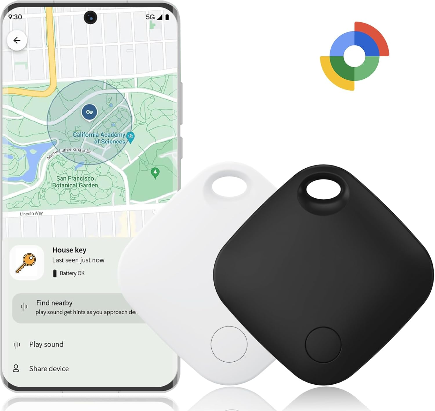 [2-Pack] Bluetooth Tracker for Android Phones(Not for Ios), Google Certified Smart Tracking Tag for Google Find Hub. Key Finder Item Locator for Keys, Luggage, Backpack and More (1 Black+1 White) image number 5