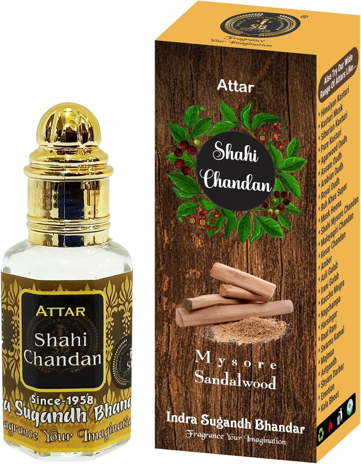 INDRA SUGANDH BHANDAR Attar for Men|Women Shahi Chandan Real Mysore Sandalwood Long Lasting Fragrance 12Ml Rollon Pack image number 2