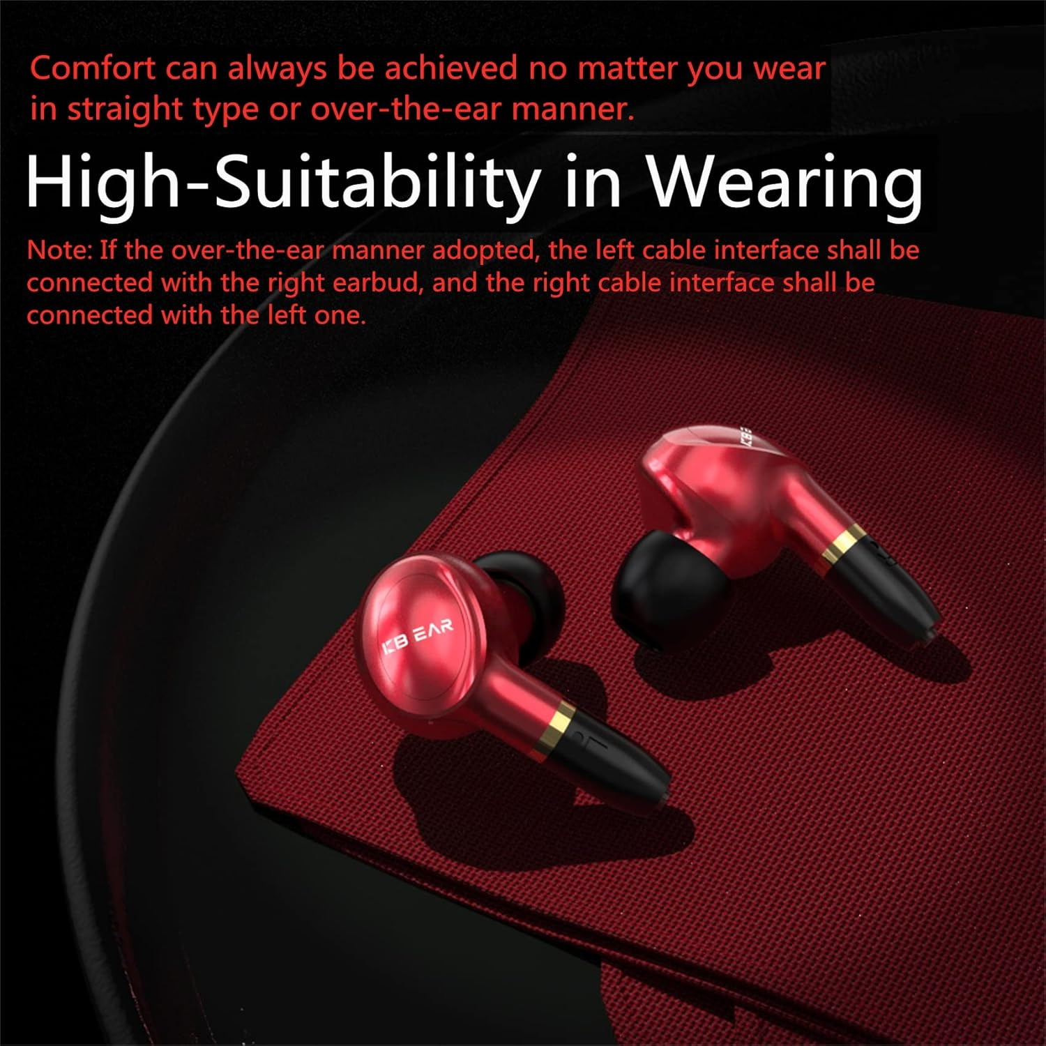 Kbear Ormosia Wired IEM Earphones Bass Earphones Earphones Sound Cancelling Earphones with MMCX Wire 1BA 1DD Driver without Microphone for PC Computer for Musicians (Red)