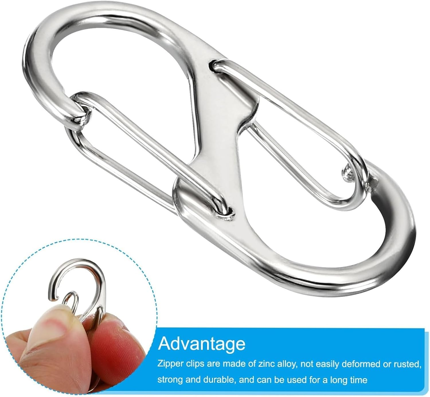 30Pcs Zipper Locks, Dual S Shaped Carabiner Clips, 3 Size Zipper Pull Replacement, Backpack Zipper Pulls Keep Zippers Closed, for Luggage Suitcase, Quick Clip Theft Deterrent (Silvery) image number 4